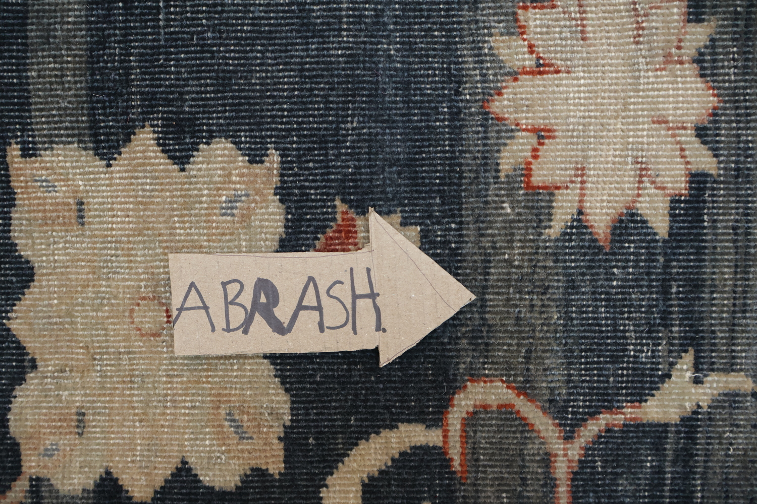 Vintage-Inspired Floral Navy Blue Oushak Turkish Rug with Delicate Border Accents 6x9