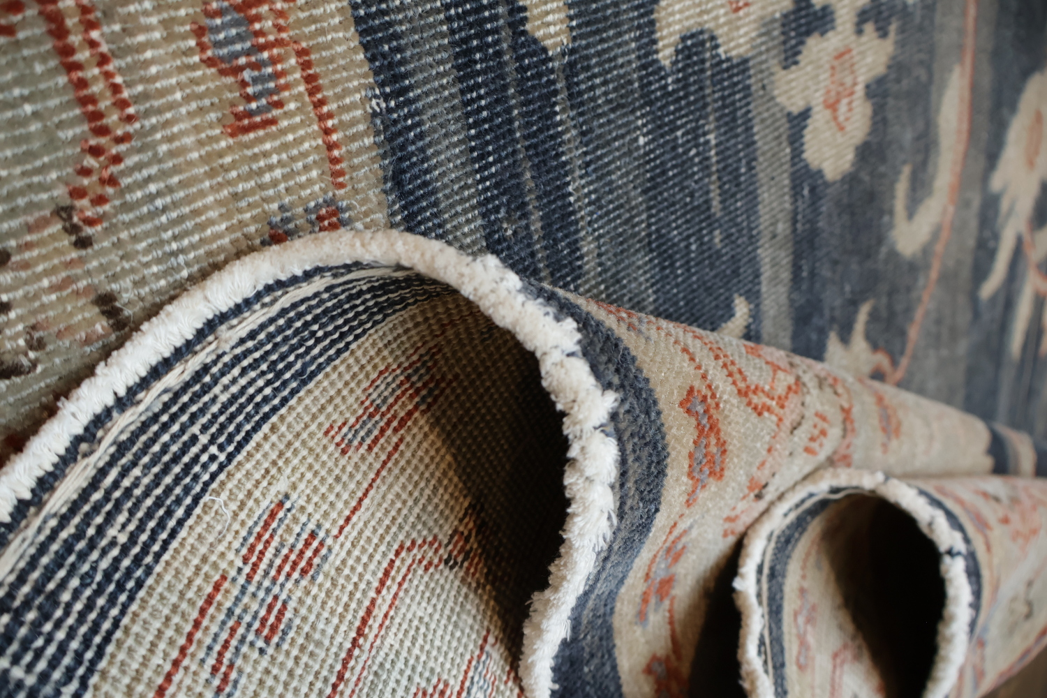 Vintage-Inspired Floral Navy Blue Oushak Turkish Rug with Delicate Border Accents 6x9