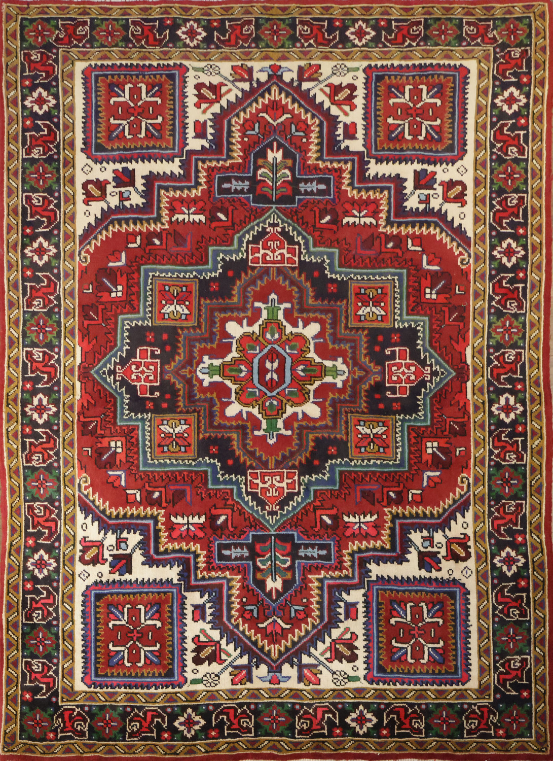 Geometric Red Heriz Persian Area Rug 5x7