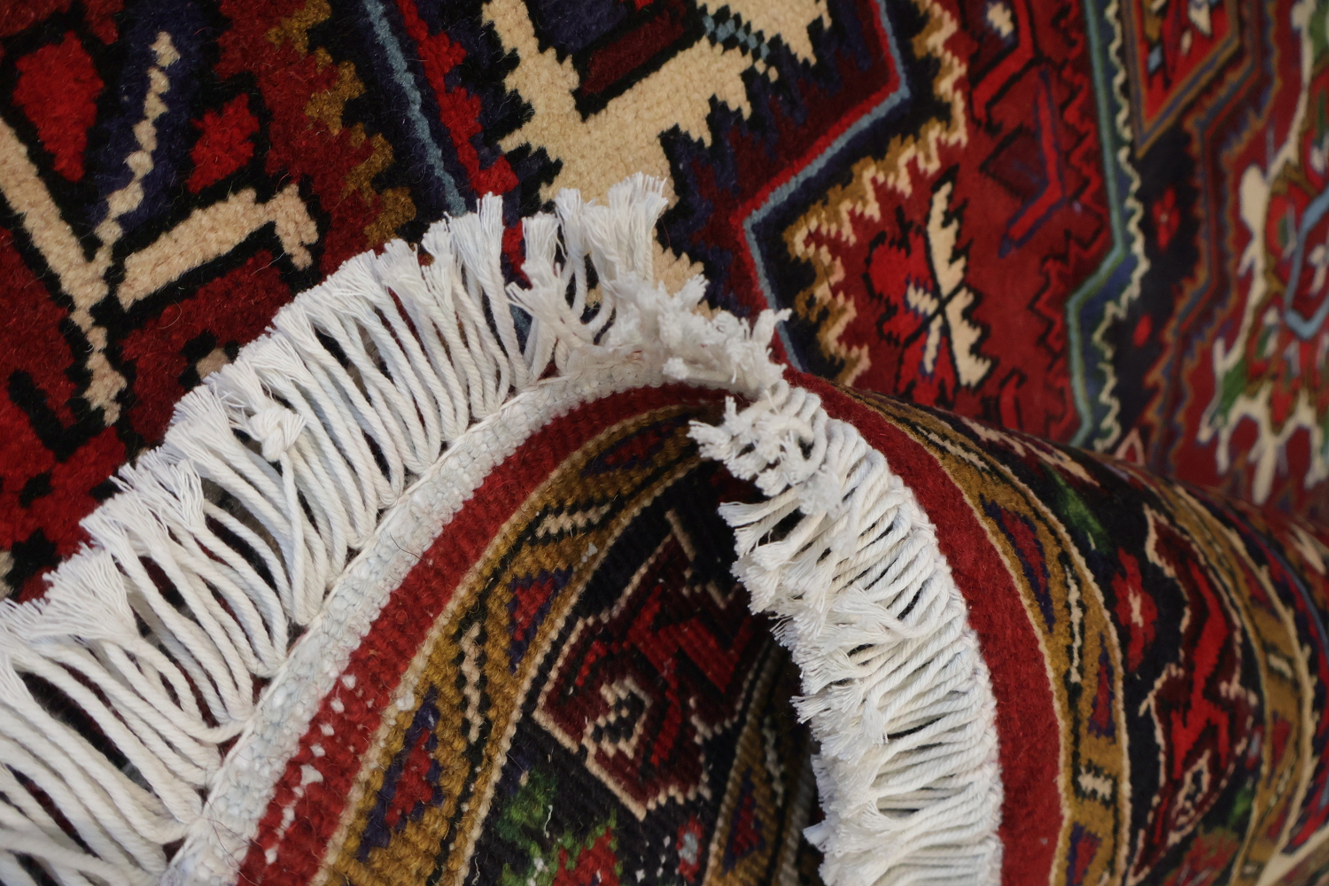 Geometric Red Heriz Persian Area Rug 5x7