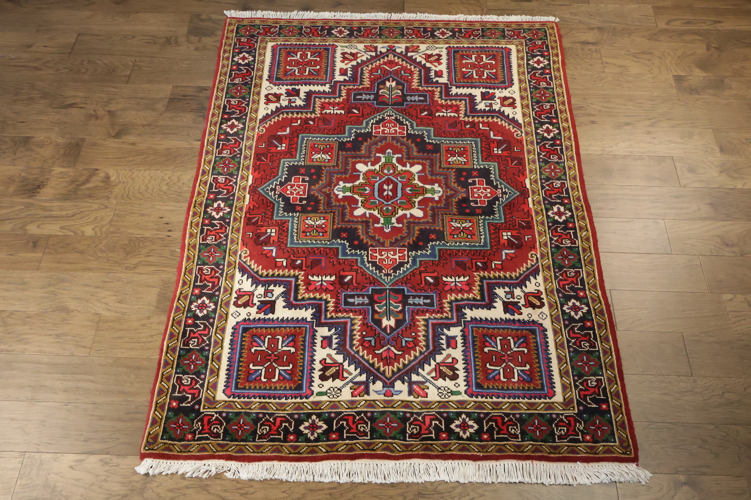 Geometric Red Heriz Persian Area Rug 5x7