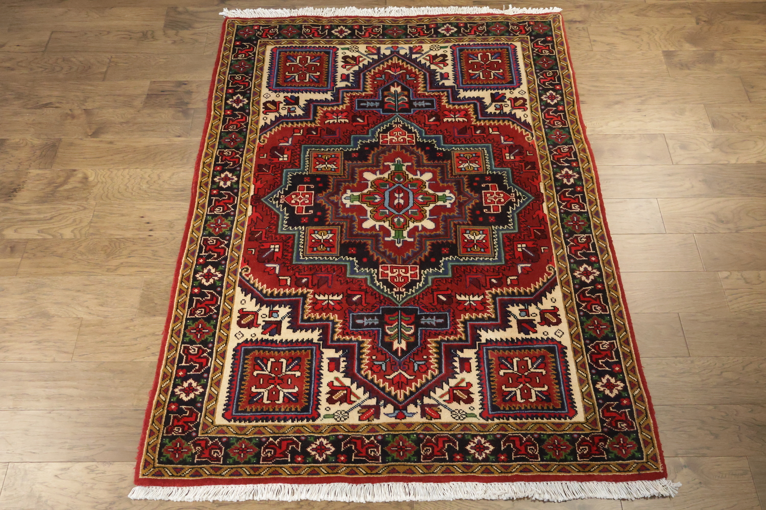 Geometric Red Heriz Persian Area Rug 5x7