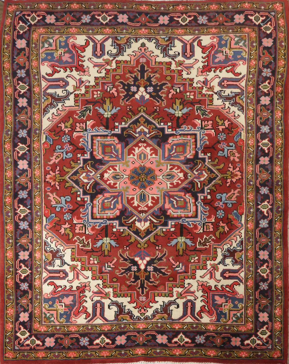 New Geometric Red Heriz Persian Wool Rug 5x6