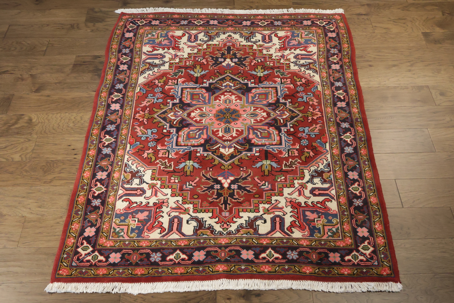 New Geometric Red Heriz Persian Wool Rug 5x6