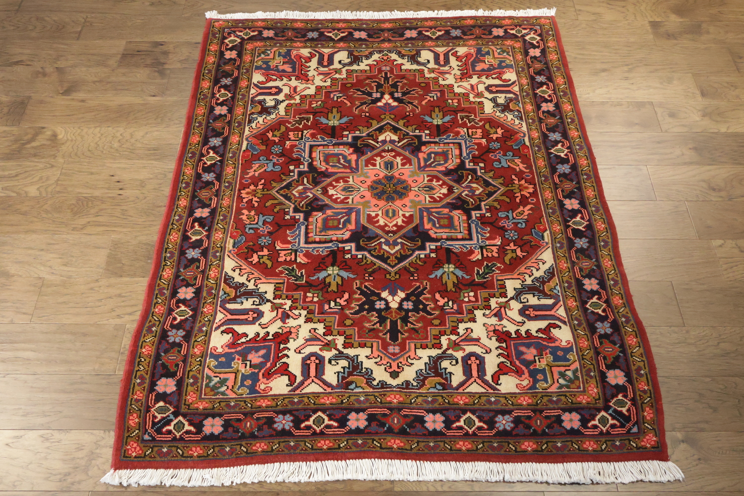 New Geometric Red Heriz Persian Wool Rug 5x6