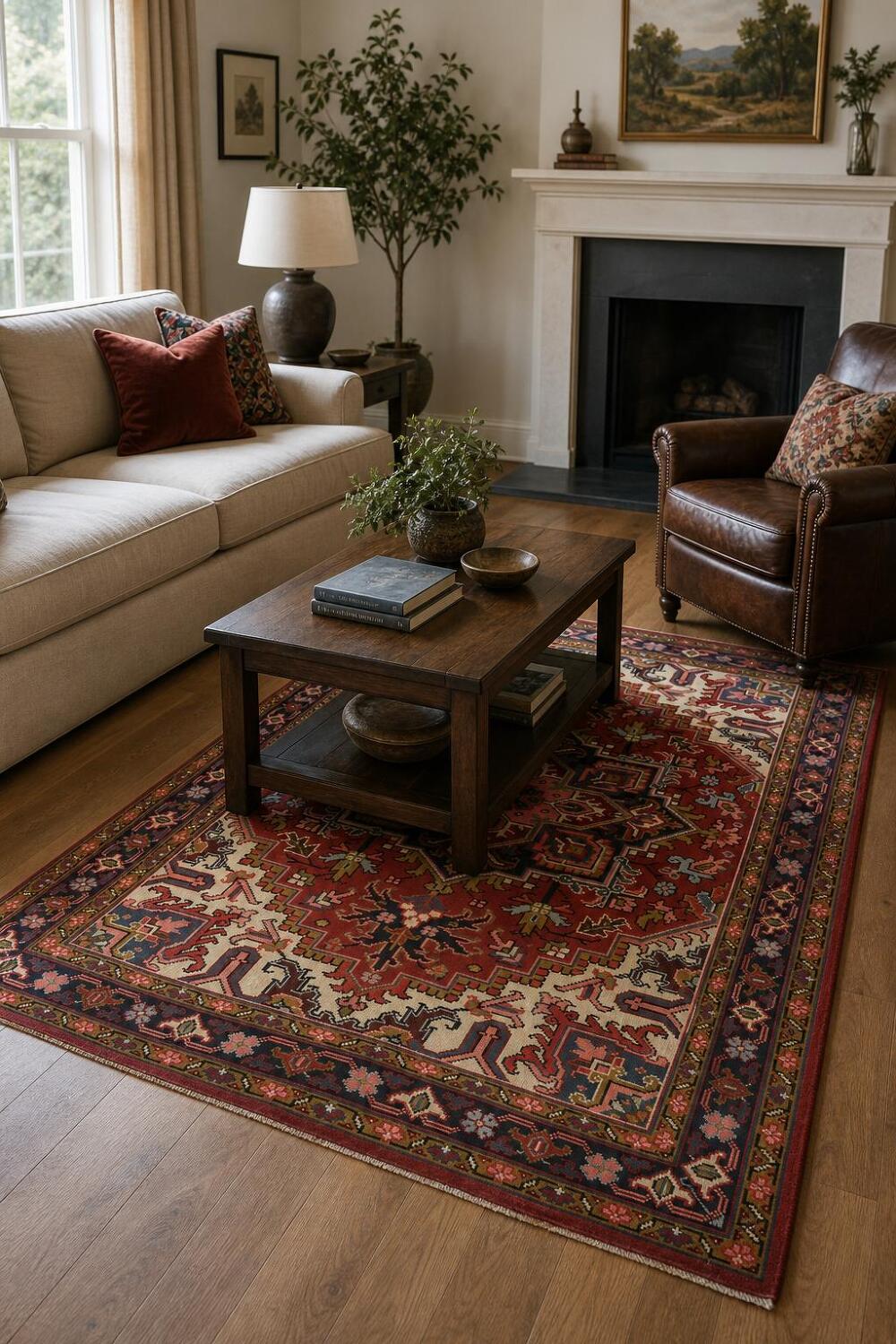 New Geometric Red Heriz Persian Wool Rug 5x6