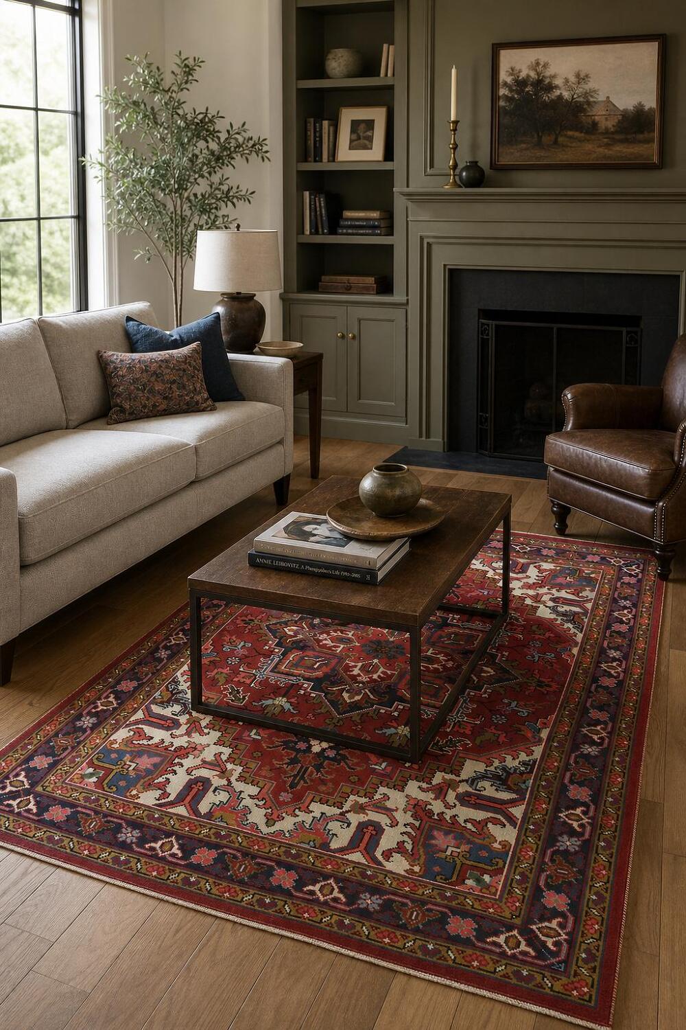 Brand New Geometric Red Heriz Persian Area Rug 5x6