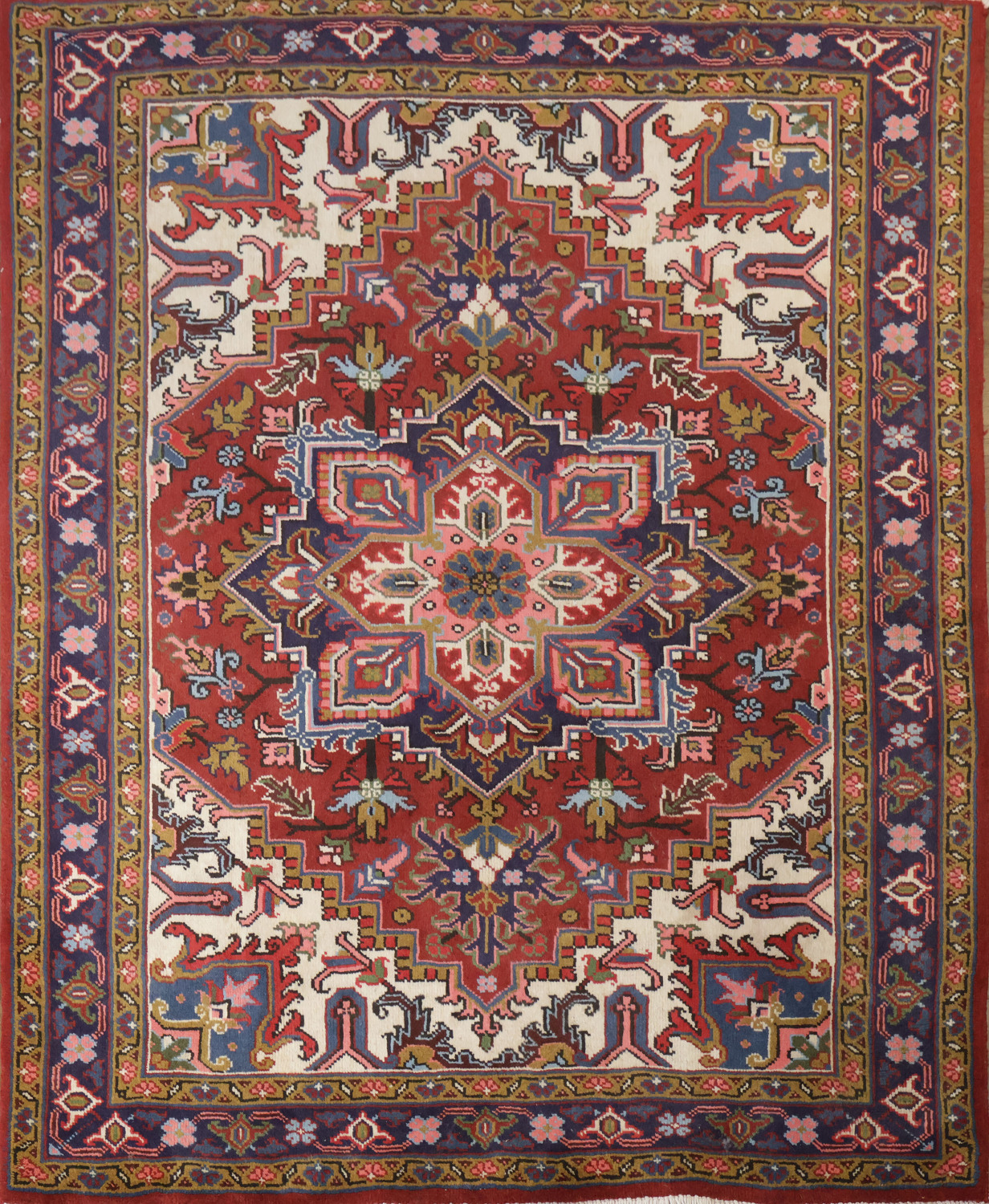 New Geometric Red Heriz Persian Wool Rug 5x6
