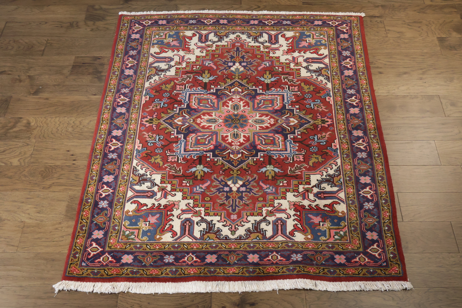 New Geometric Red Heriz Persian Wool Rug 5x6