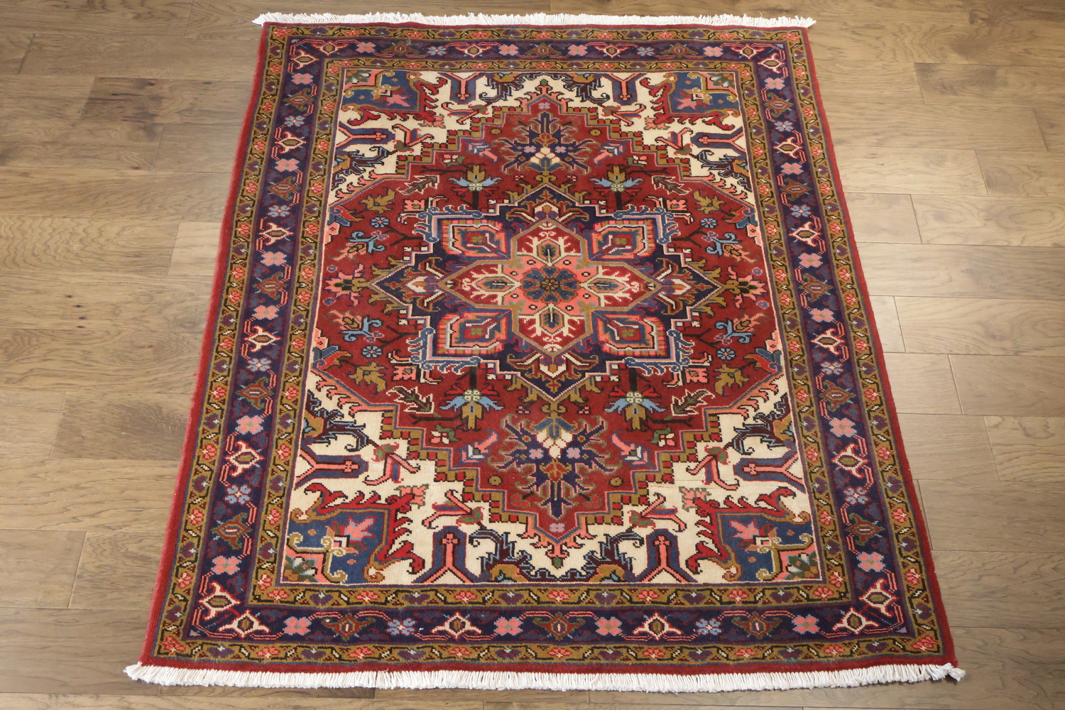 New Geometric Red Heriz Persian Wool Rug 5x6