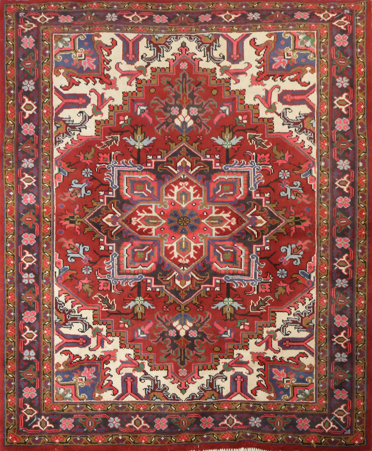 New Geometric Red Heriz Persian Wool Rug 5x6