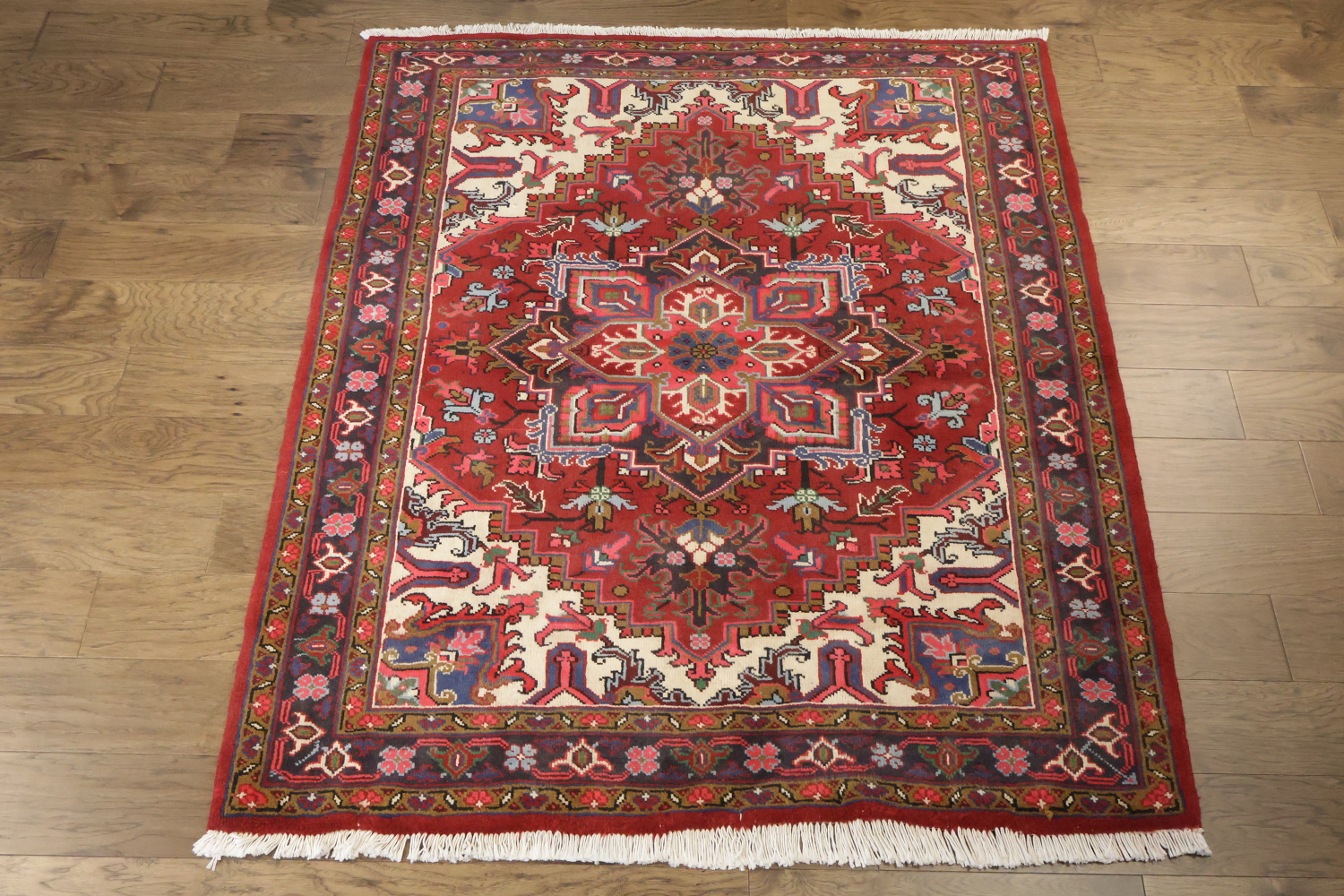 New Geometric Red Heriz Persian Wool Rug 5x6