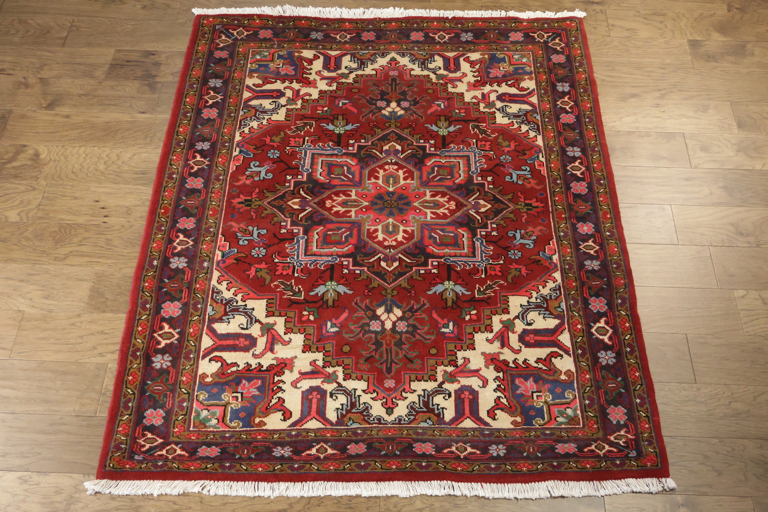 New Geometric Red Heriz Persian Wool Rug 5x6