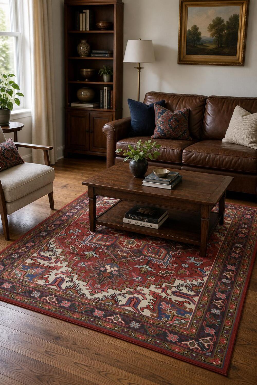 New Geometric Red Heriz Persian Wool Rug 5x6