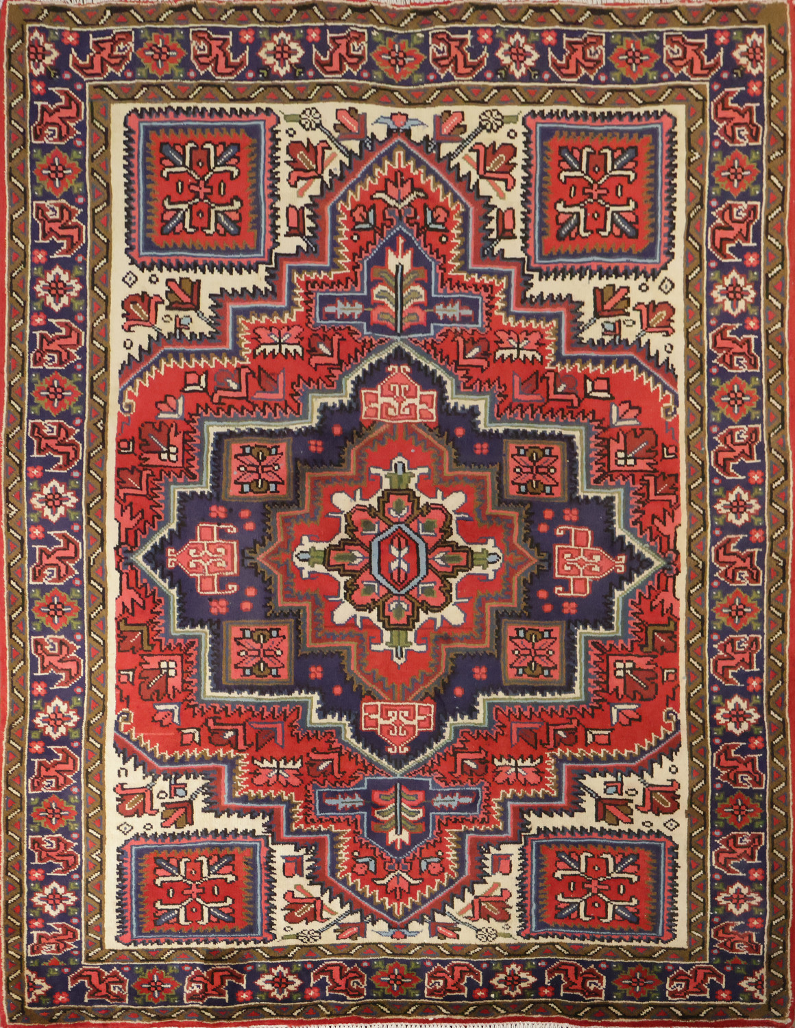 New Geometric Red Heriz Persian Wool Rug 5x7