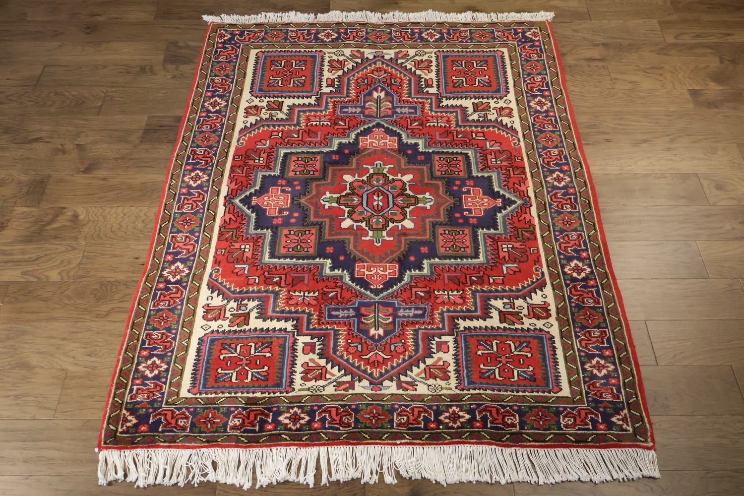 New Geometric Red Heriz Persian Wool Rug 5x7