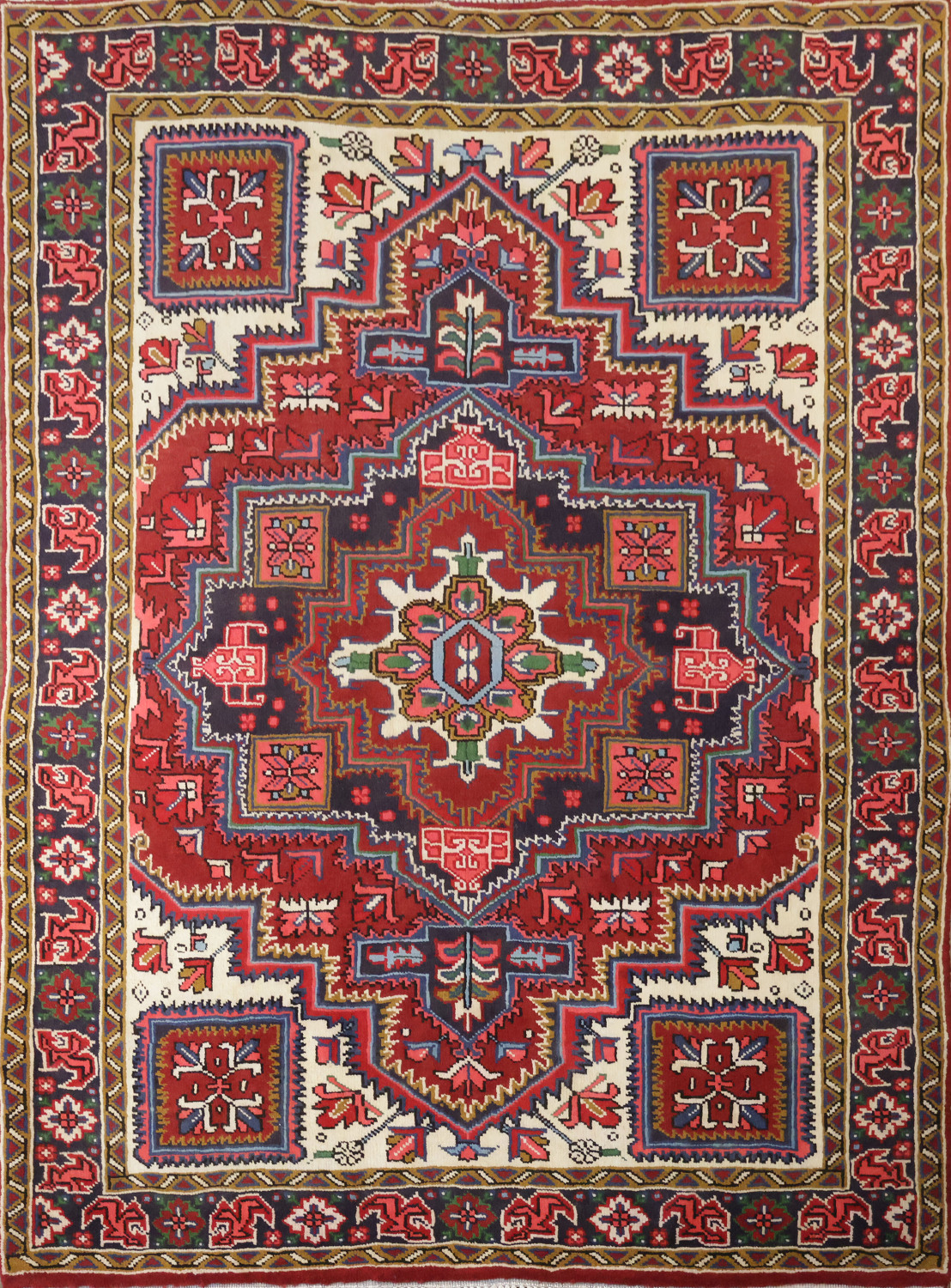 New Geometric Red Heriz Persian Wool Rug 5x7