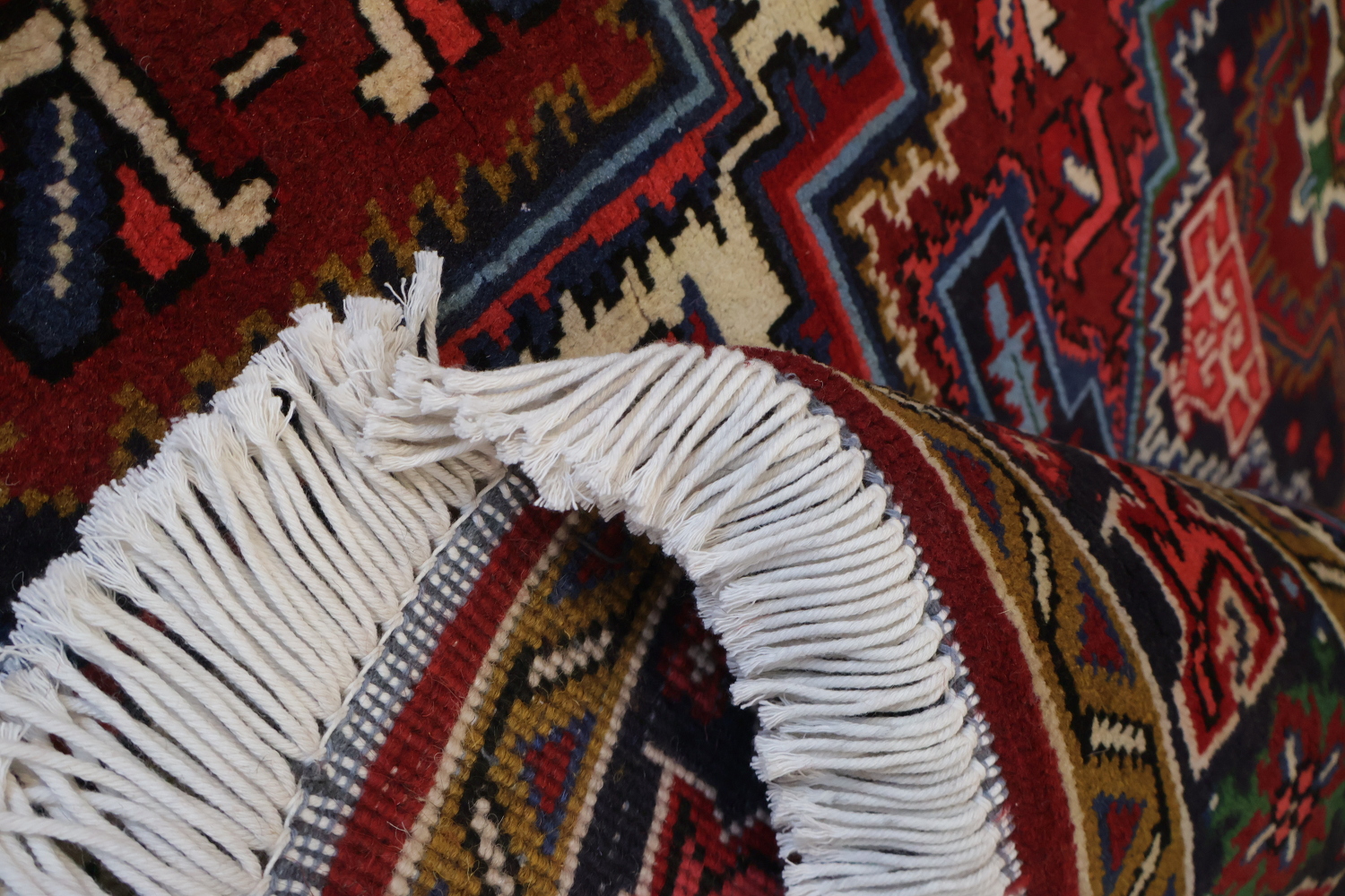 New Geometric Red Heriz Persian Wool Rug 5x7