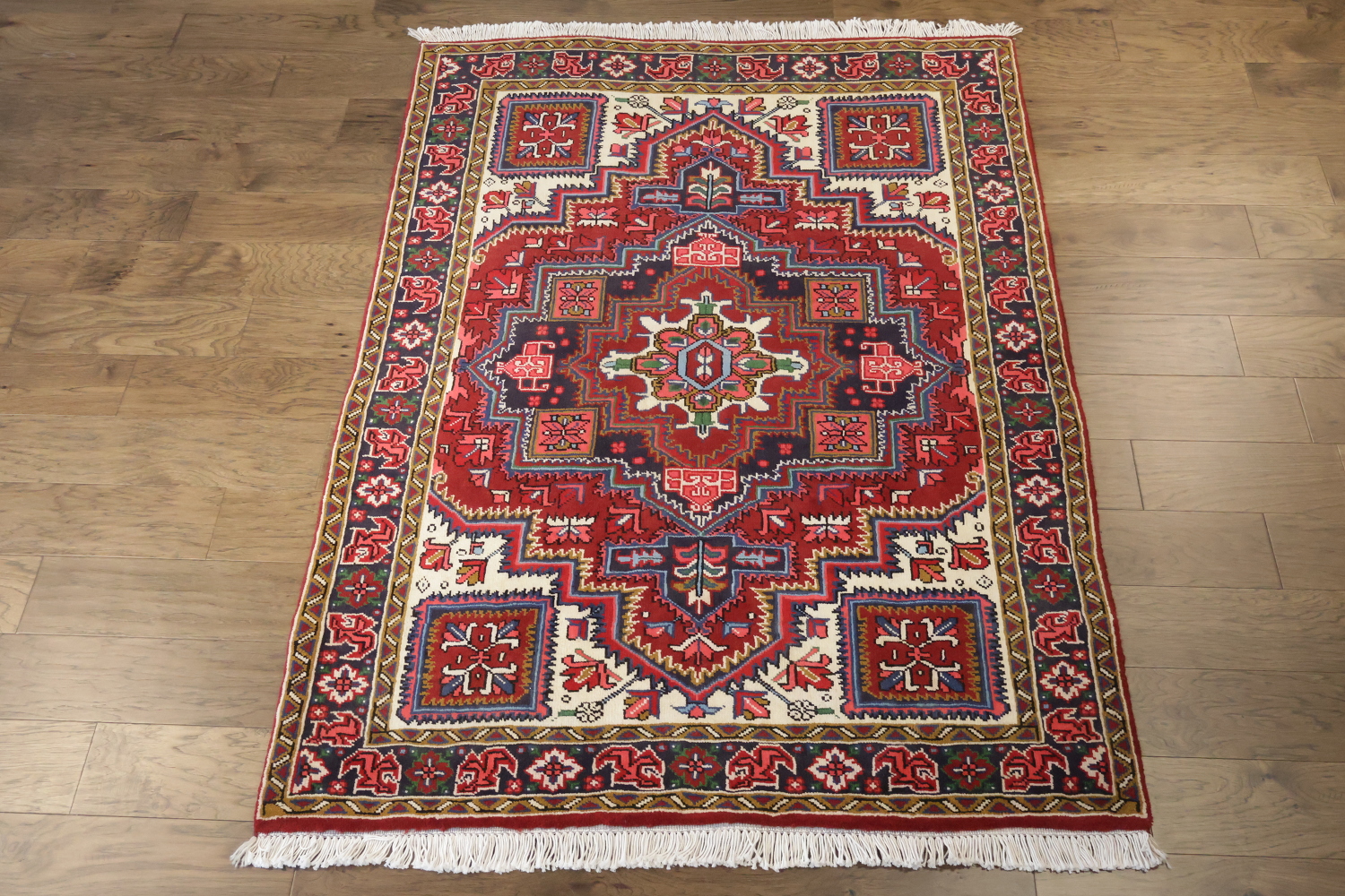 New Geometric Red Heriz Persian Wool Rug 5x7