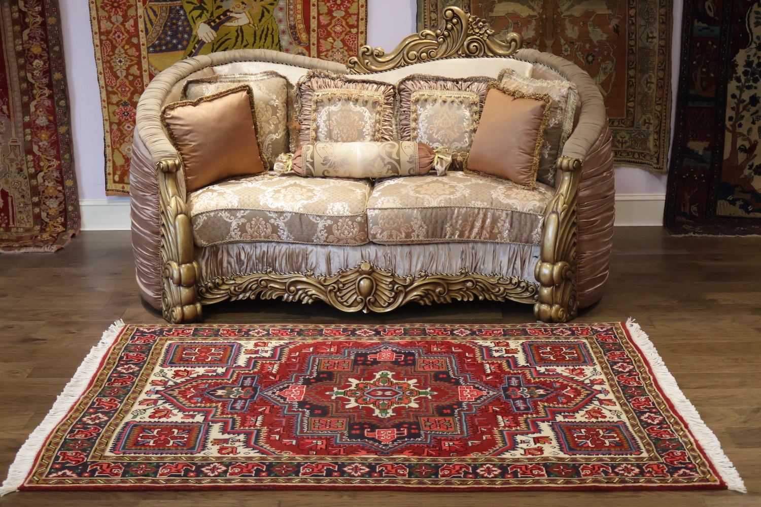 New Geometric Red Heriz Persian Wool Rug 5x7