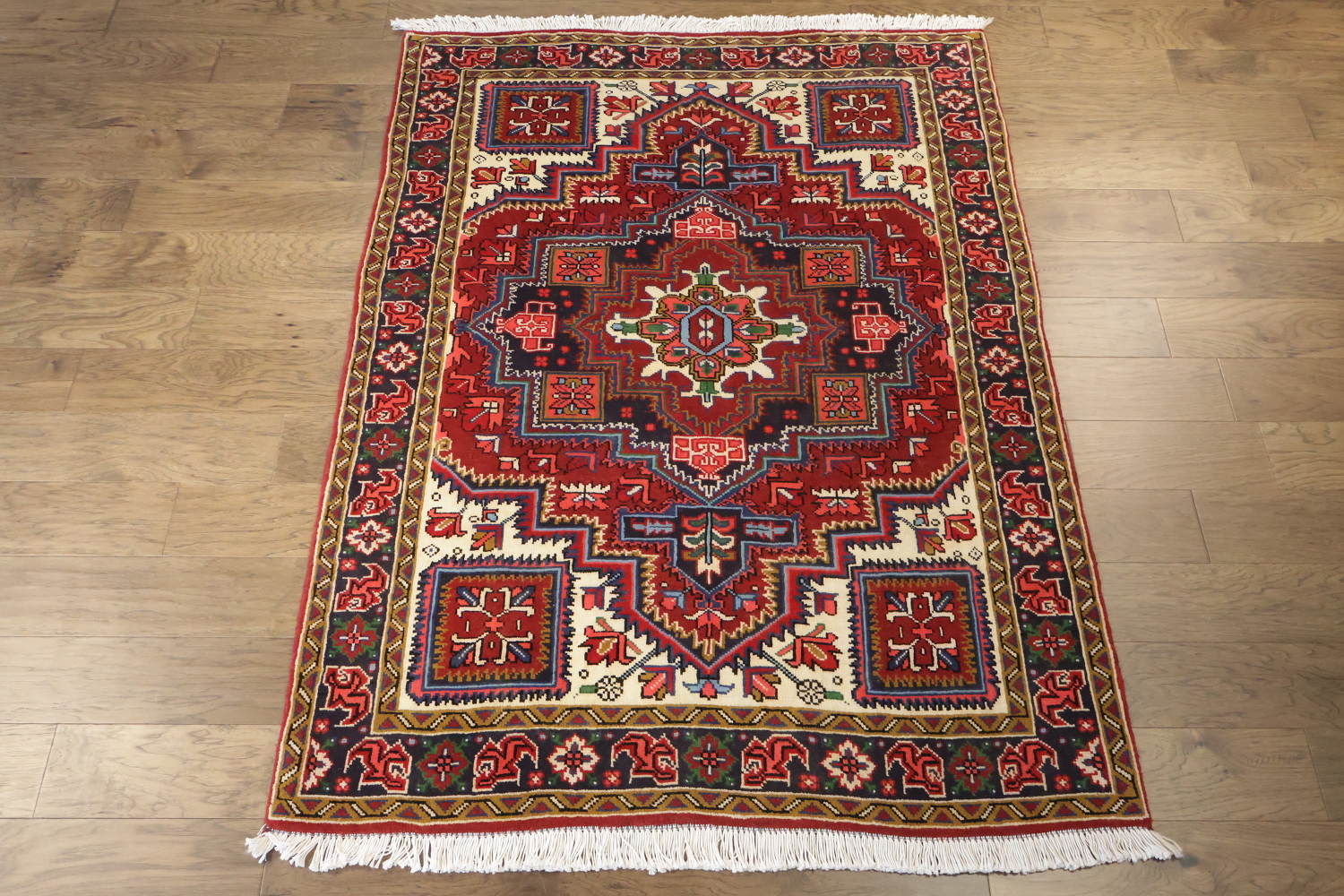 New Geometric Red Heriz Persian Wool Rug 5x7