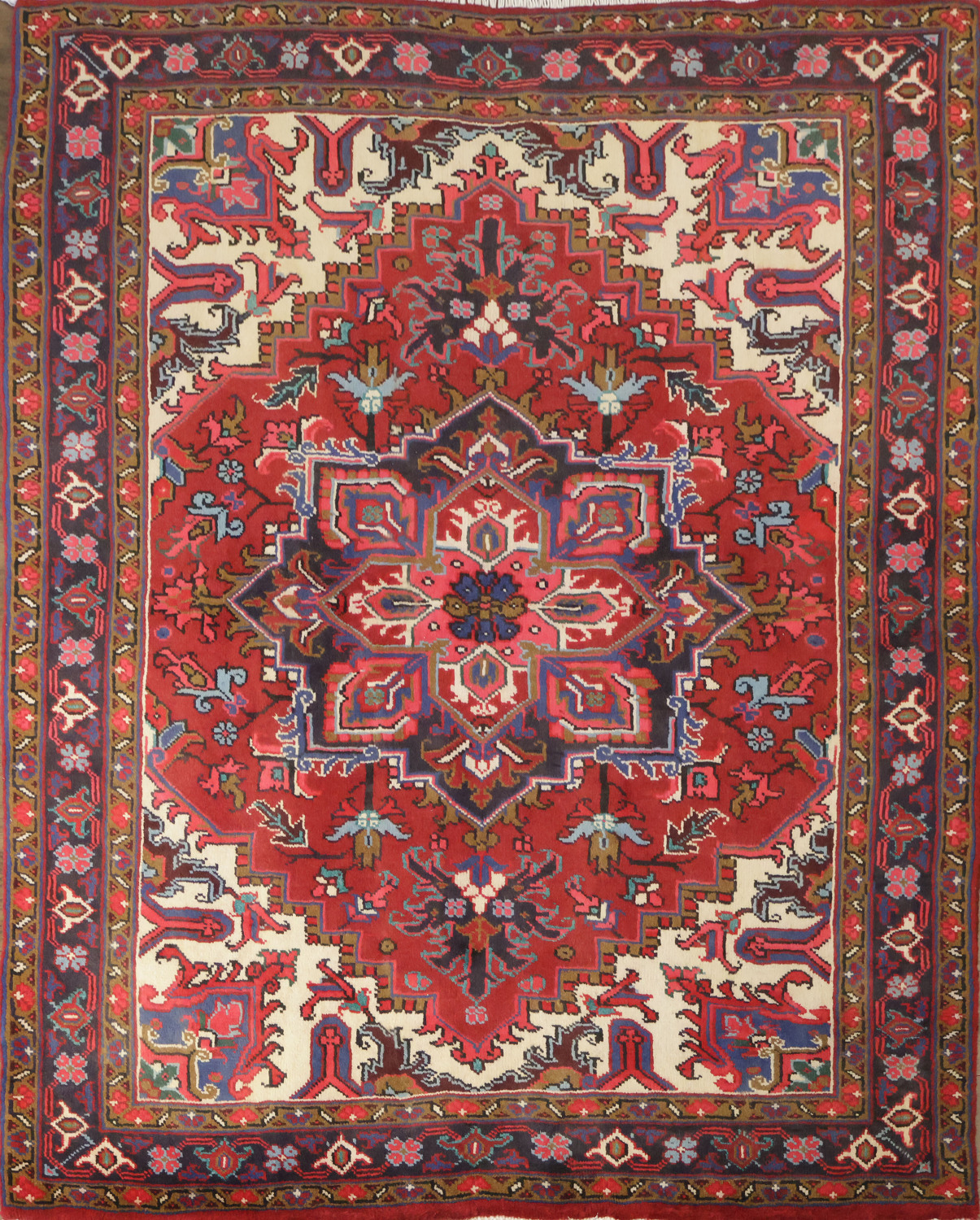 New Geometric Red Heriz Persian Wool Rug 5x6