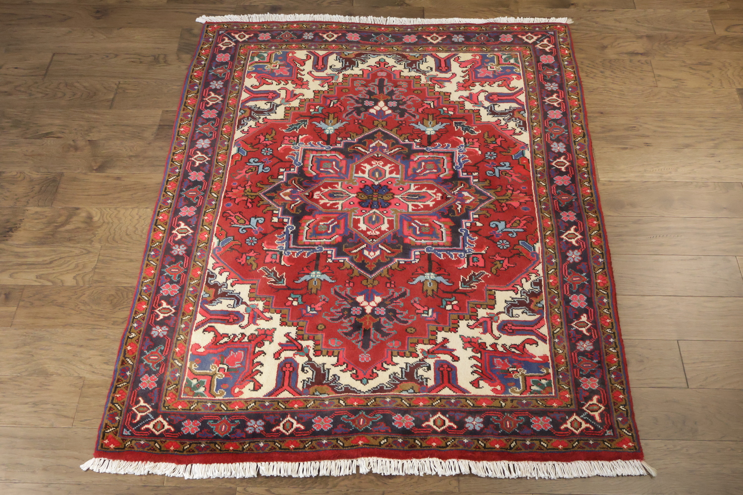 New Geometric Red Heriz Persian Wool Rug 5x6