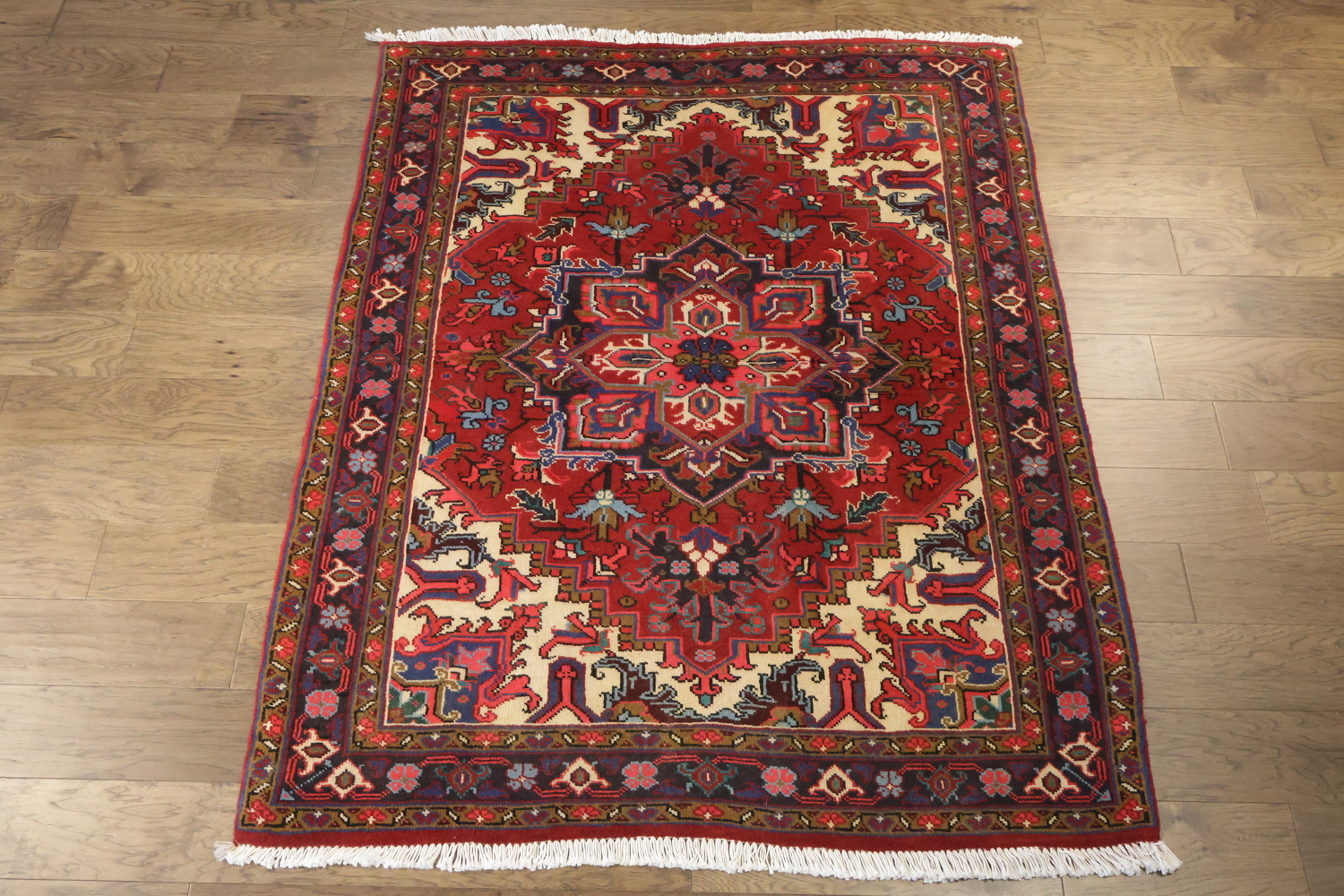 New Geometric Red Heriz Persian Wool Rug 5x6