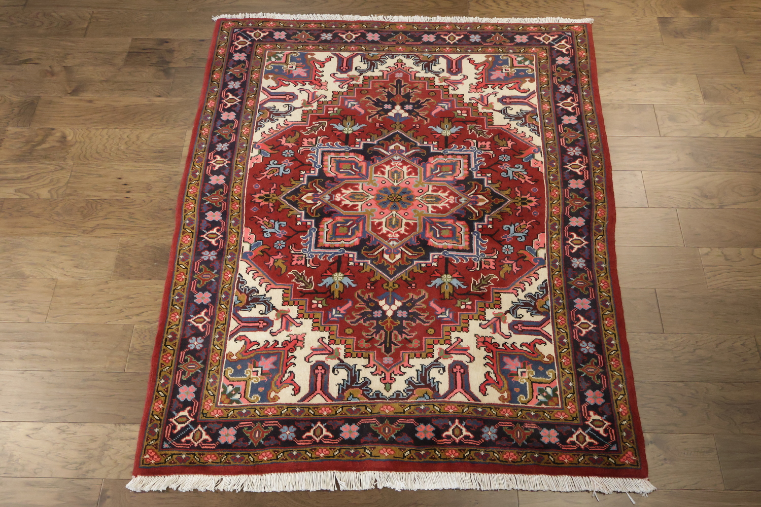 Brand New Geometric Red Heriz Persian Wool Rug 5x6