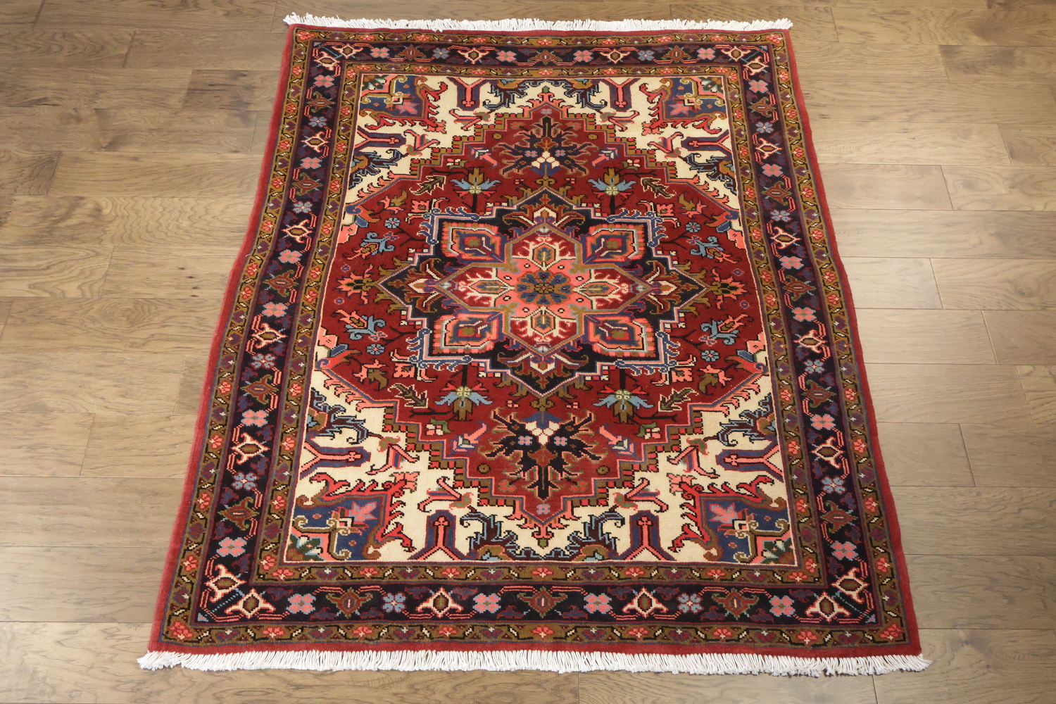 Brand New Geometric Red Heriz Persian Wool Rug 5x6
