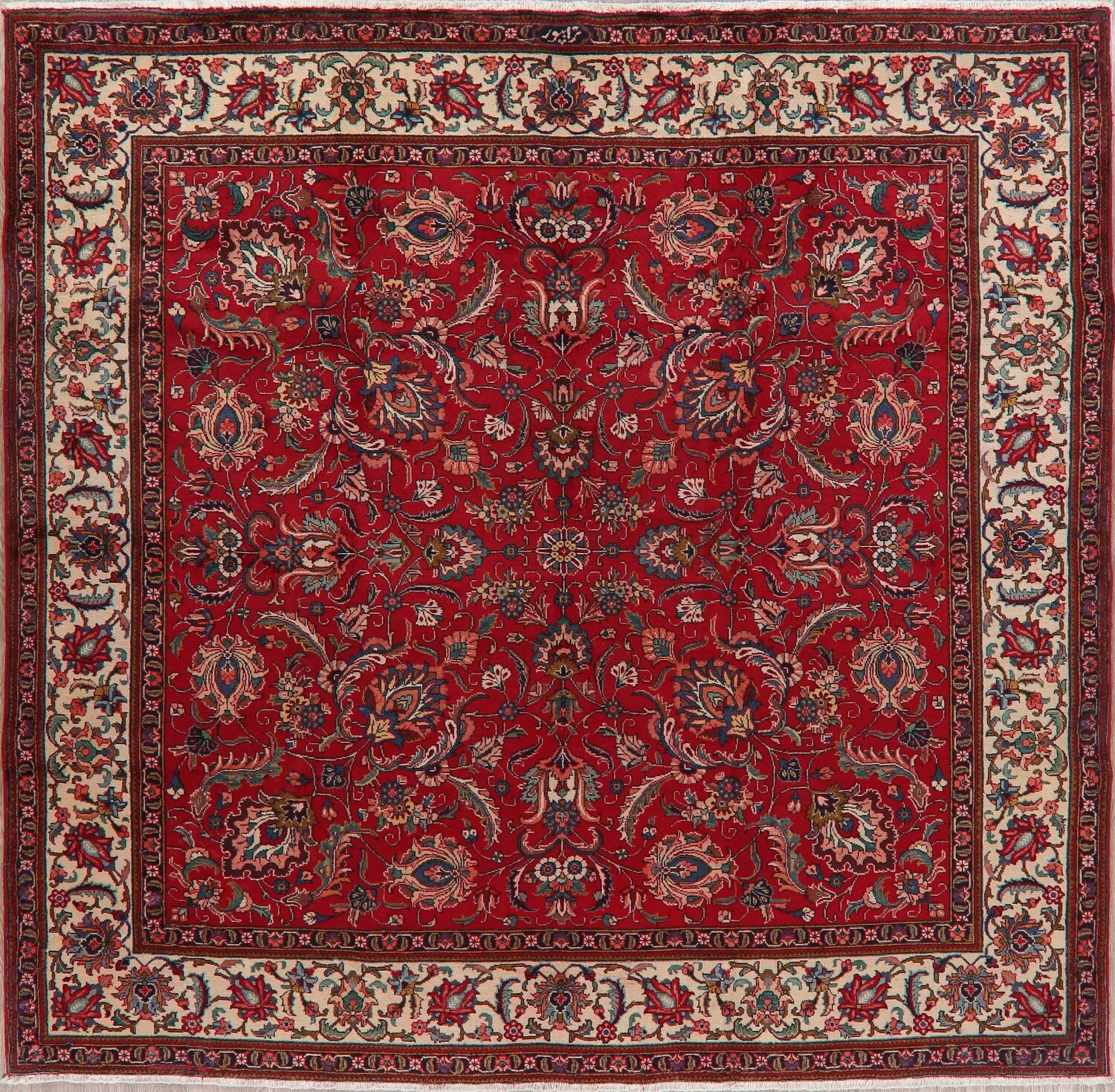 Vintage Floral Tabriz Persian Area Rug 9x9 Square