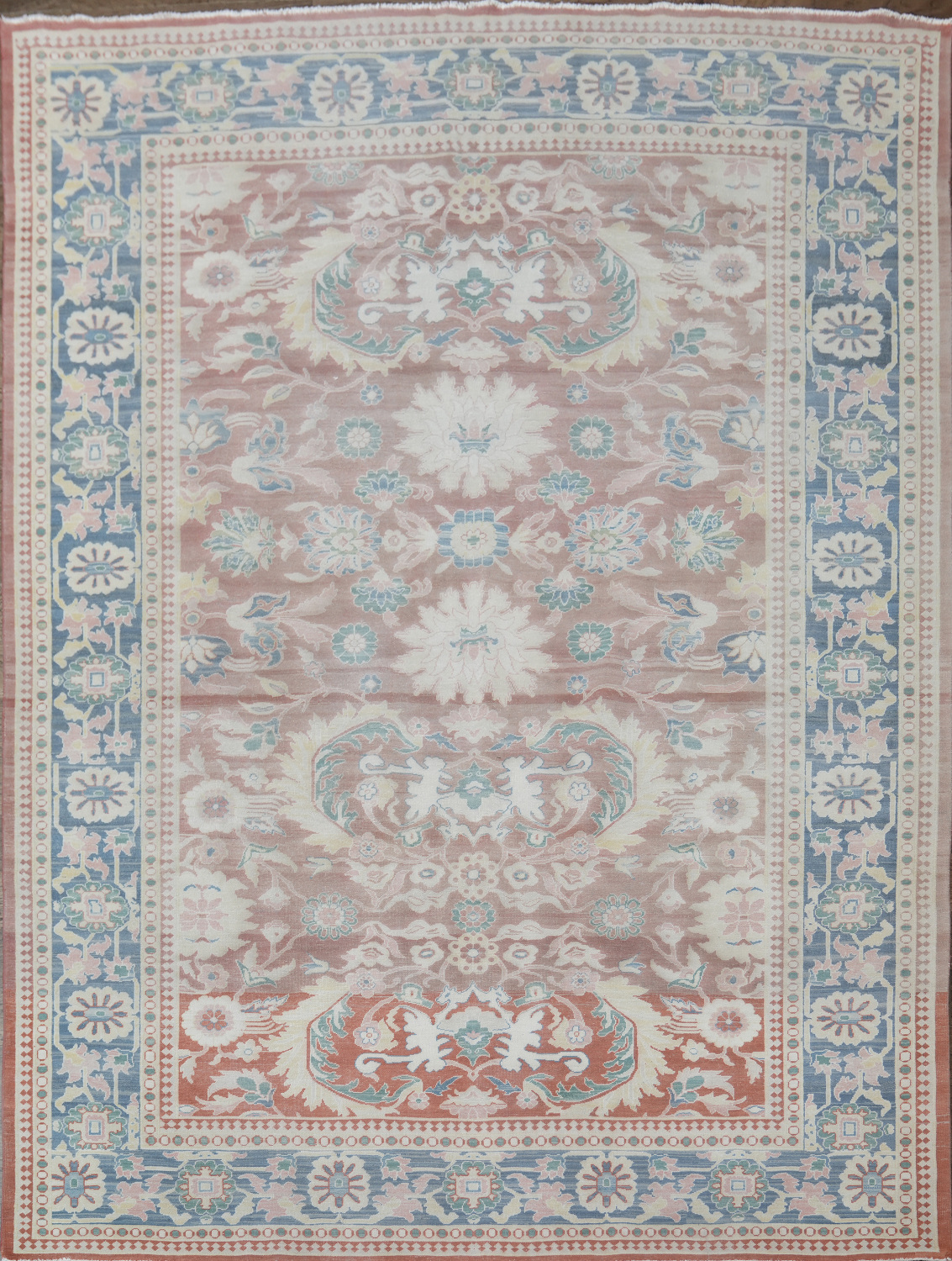 Antique Rust Floral Oushak Turkish Area Rug 9x12