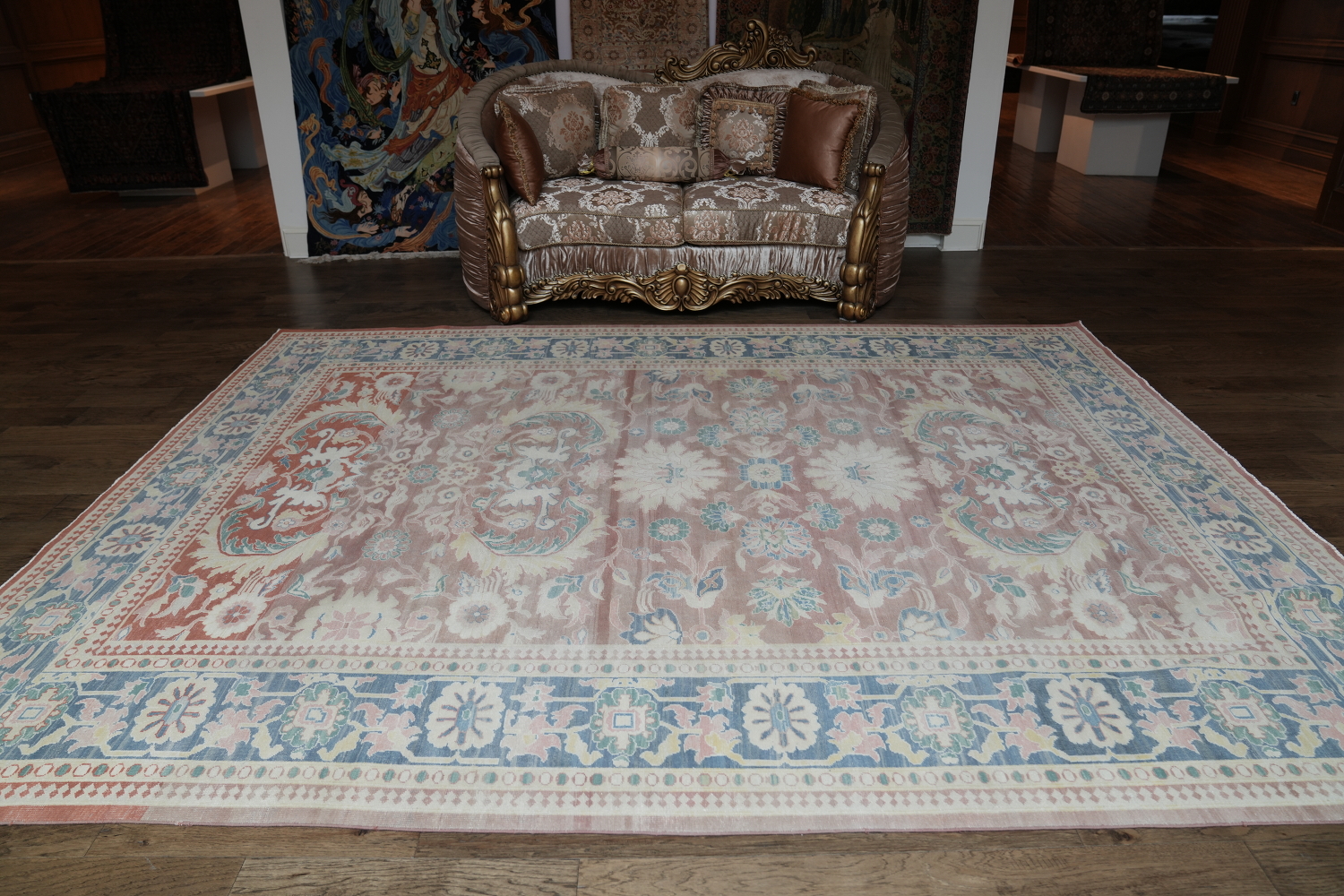 Antique Rust Floral Oushak Turkish Area Rug 9x12