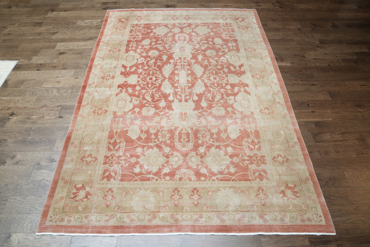 Vegetable Dye Floral Oushak Egyptian Rust Area Rug 9x13