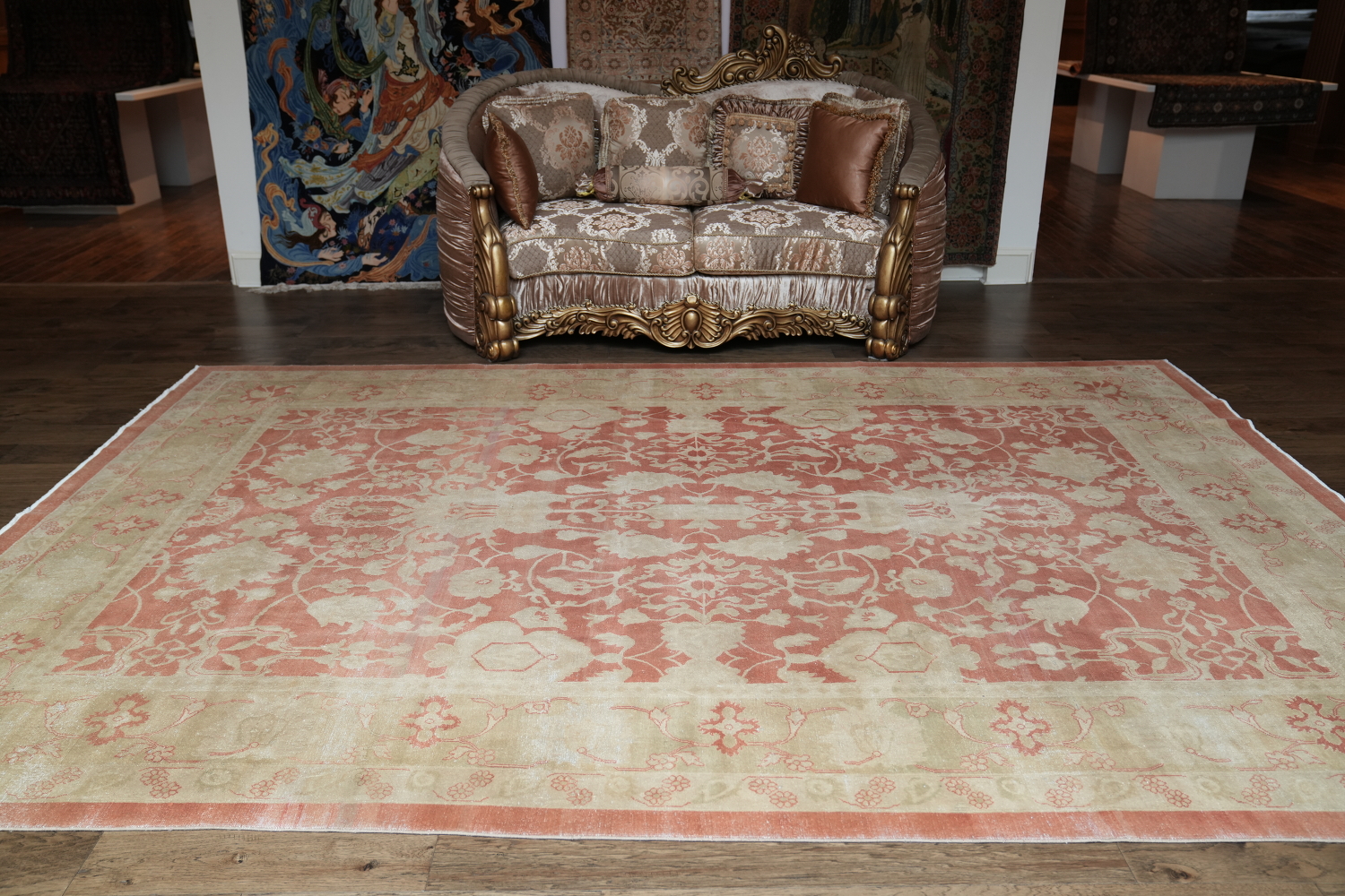 Vegetable Dye Floral Oushak Egyptian Rust Area Rug 9x13