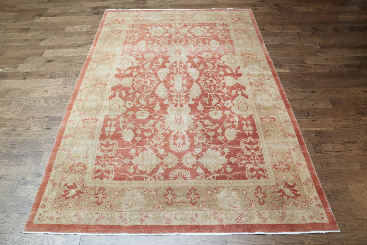 Vegetable Dye Floral Oushak Egyptian Rust Area Rug 9x13