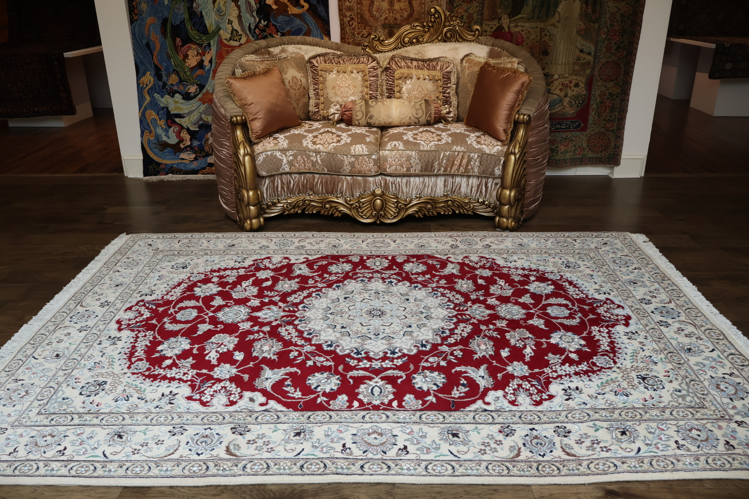 Elegant Red and White Floral Nain Persian Area Rug for Living Rooms 7x10