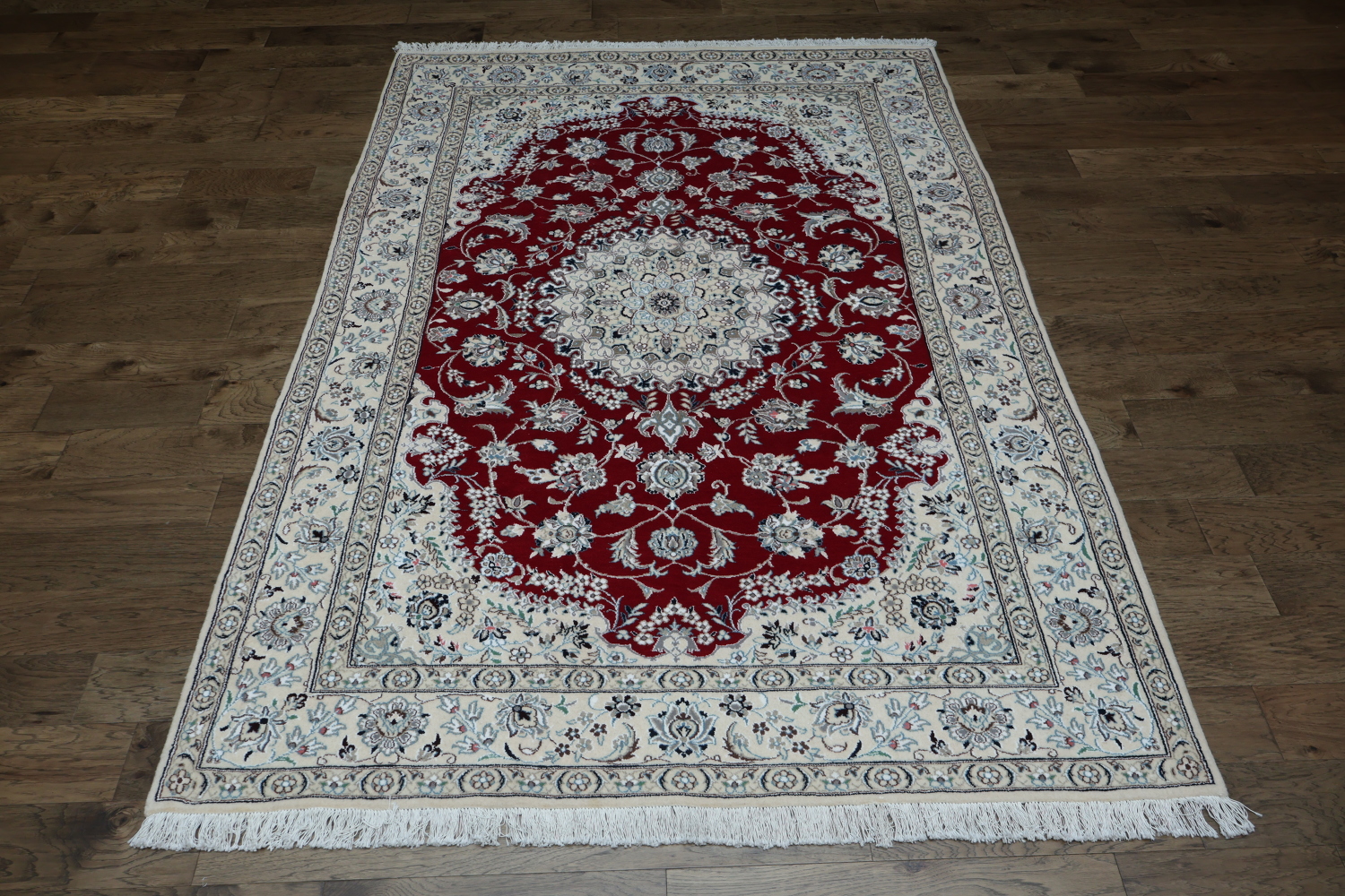 Elegant Red and White Floral Nain Persian Area Rug for Living Rooms 7x10