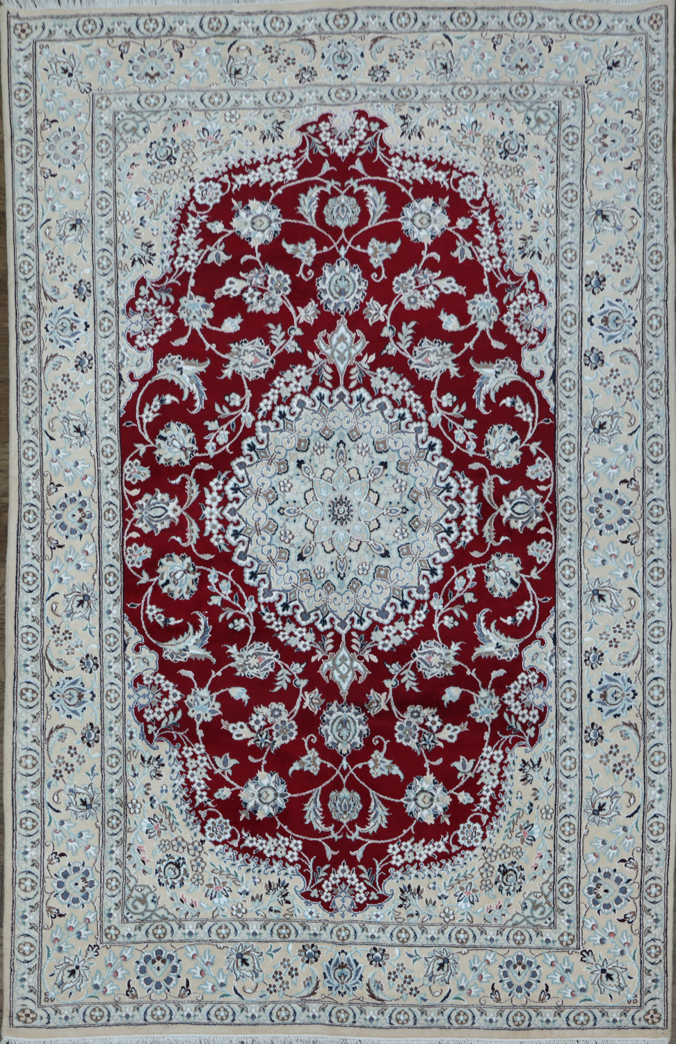 Luxurious Red Nain Persian Rug with Elegant Floral Patterns 6x10