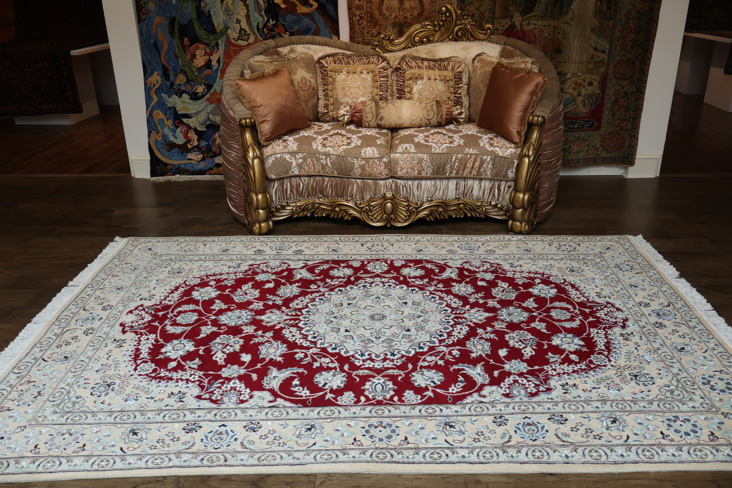 Luxurious Red Nain Persian Rug with Elegant Floral Patterns 6x10