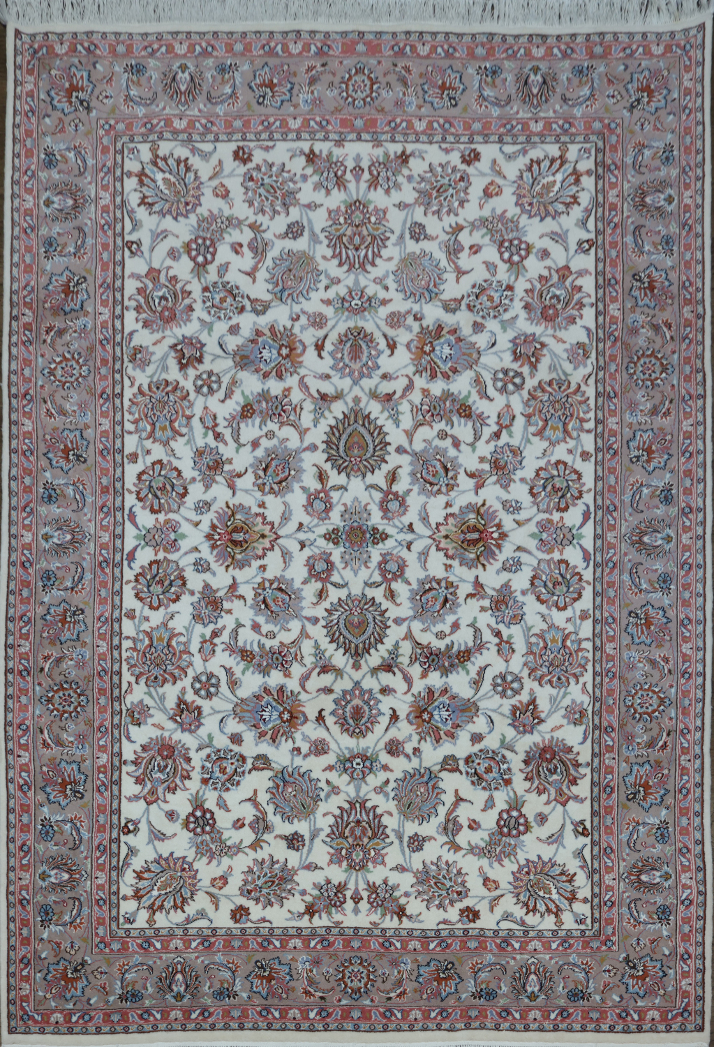 All-Over Pattern Floral Ivory Tabriz Persian Area Rug 7x10