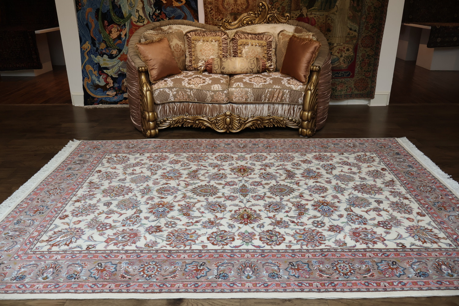 All-Over Pattern Floral Ivory Tabriz Persian Area Rug 7x10