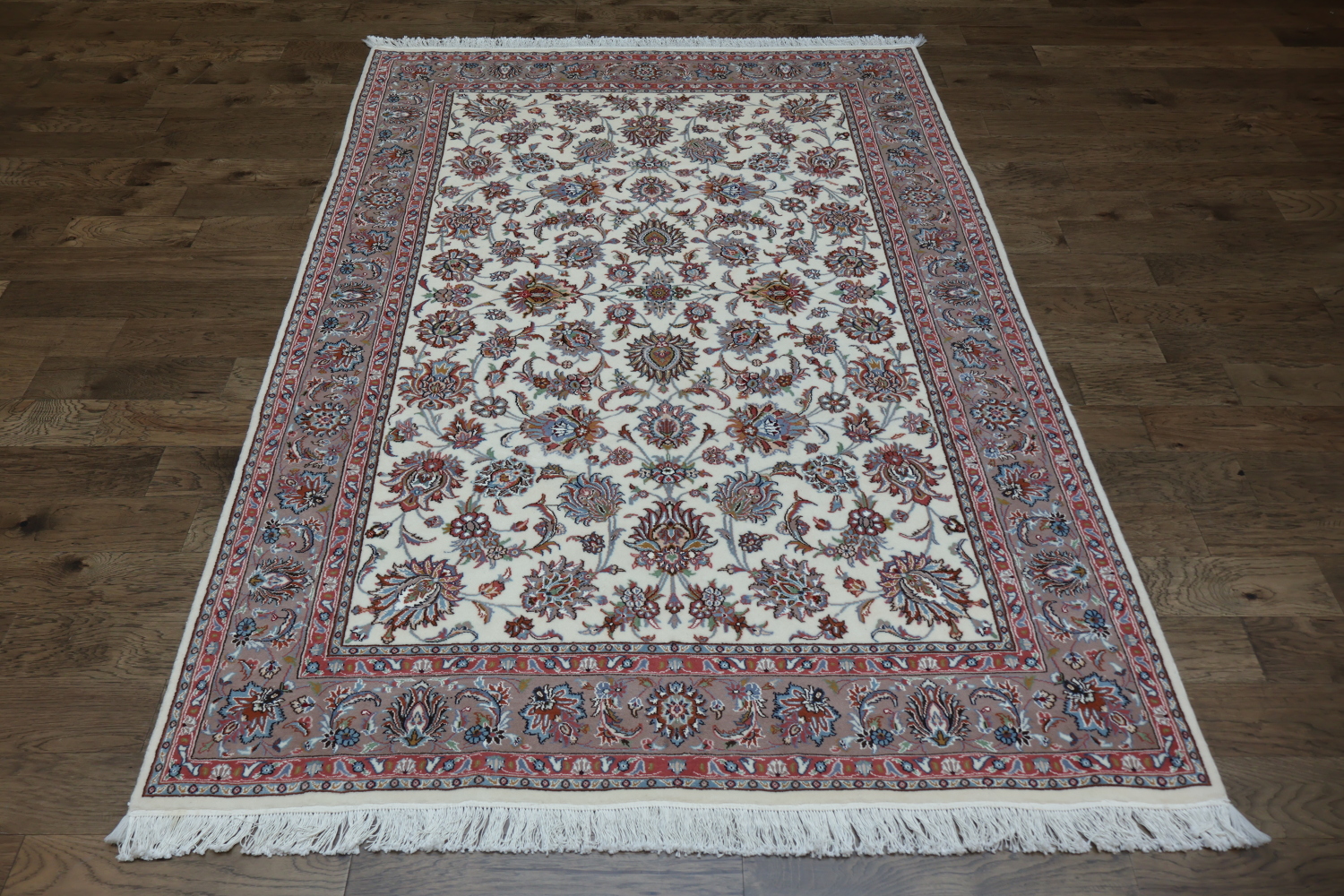 All-Over Pattern Floral Ivory Tabriz Persian Area Rug 7x10
