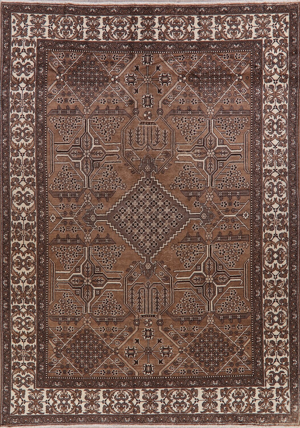 Vintage Brown Geometric Ferdos Persian Area Rug 8x11