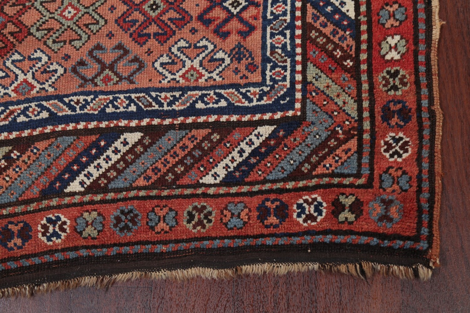 Antique Vegetable Dye Coral Kazak Caucasian Runner Rug 4x11