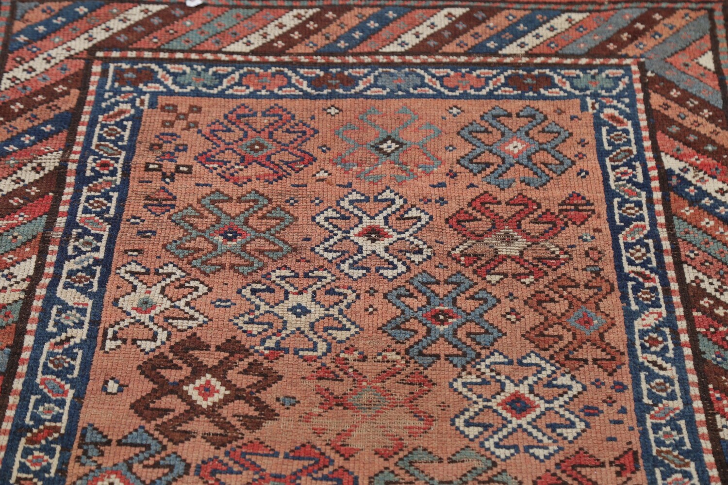 Antique Vegetable Dye Coral Kazak Caucasian Runner Rug 4x11