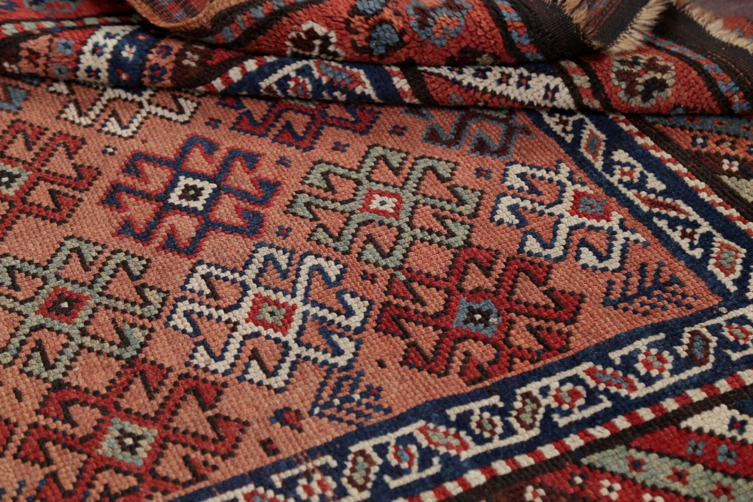 Antique Vegetable Dye Coral Kazak Caucasian Runner Rug 4x11