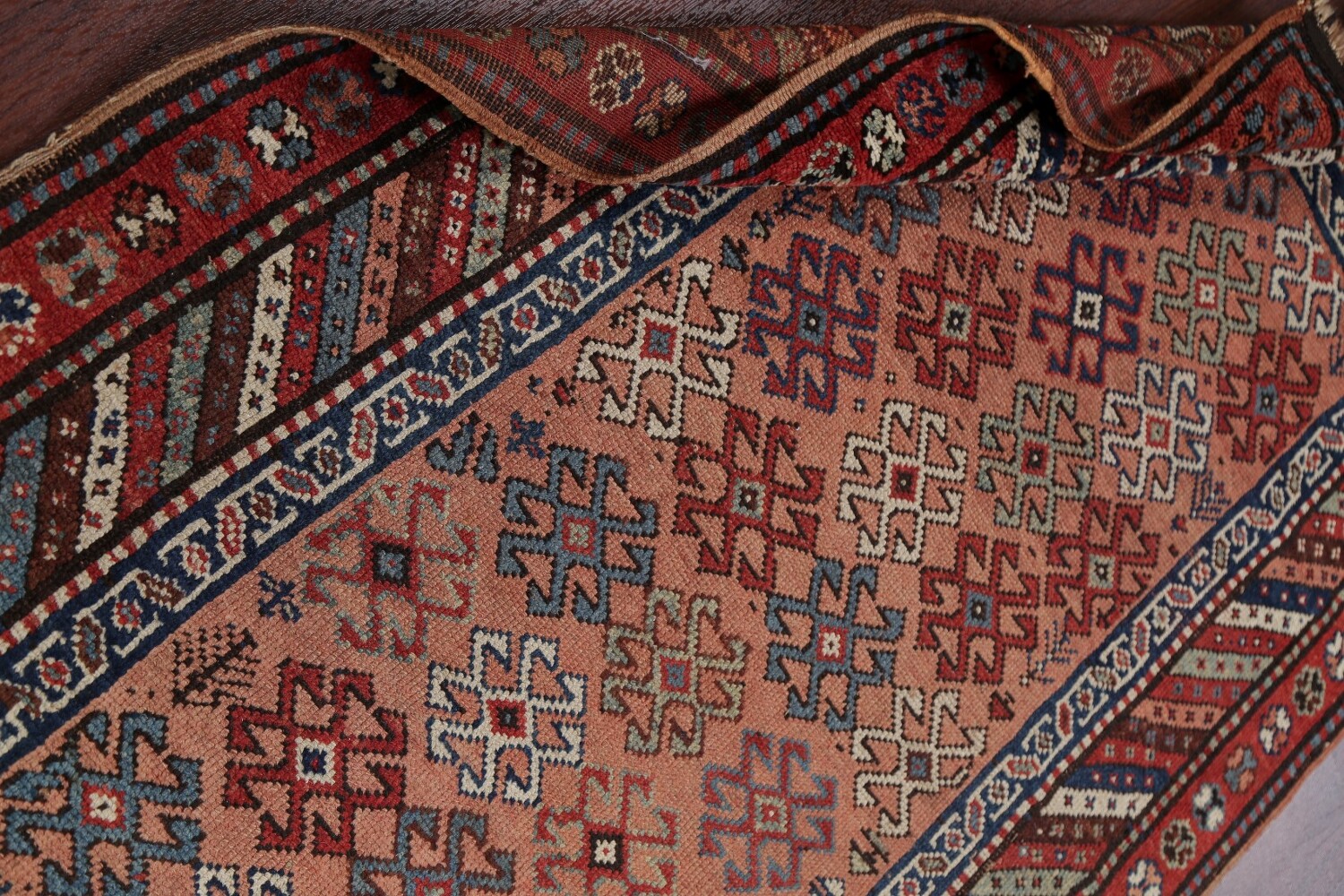 Antique Vegetable Dye Coral Kazak Caucasian Runner Rug 4x11