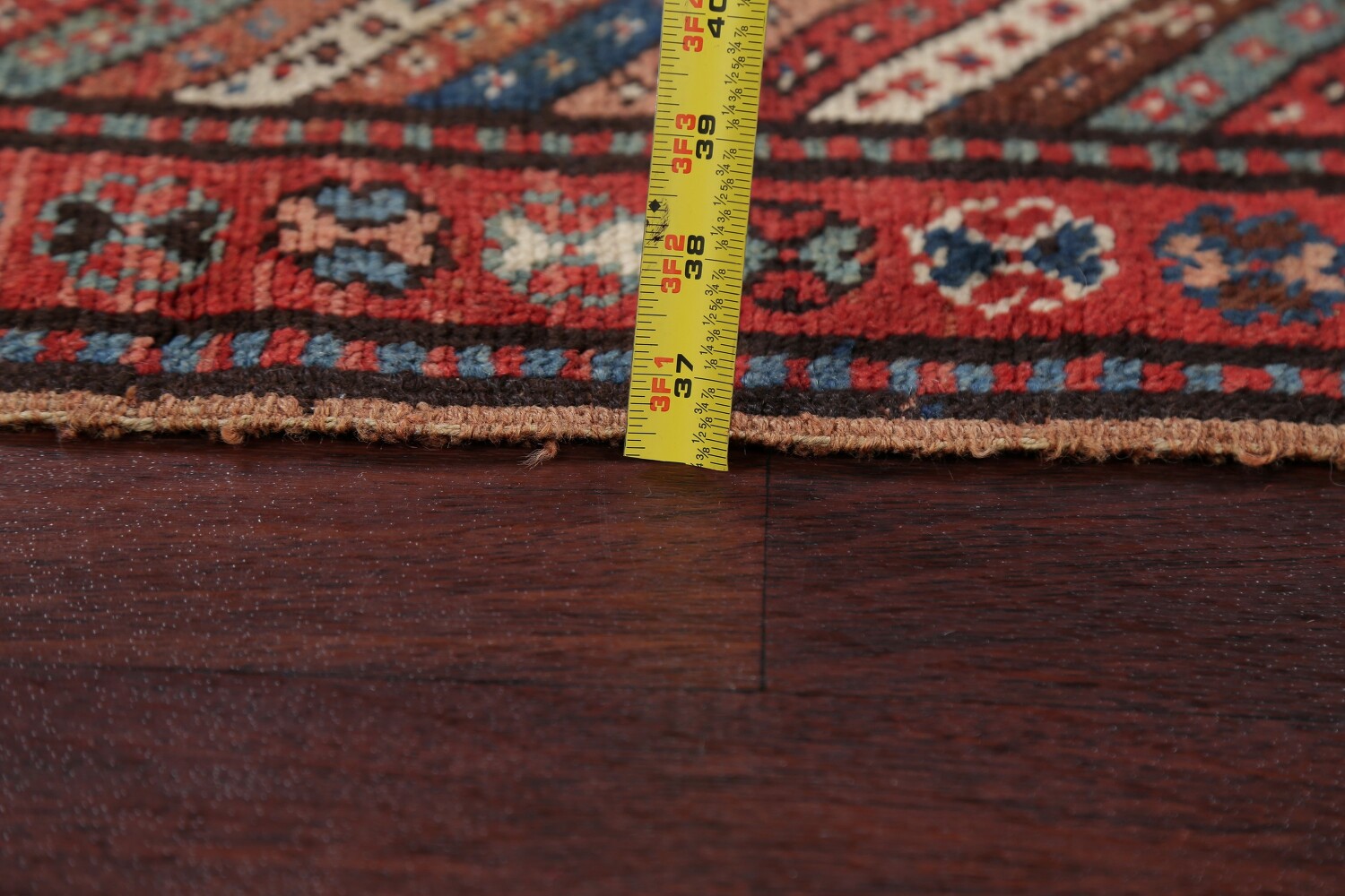 Antique Vegetable Dye Coral Kazak Caucasian Runner Rug 4x11