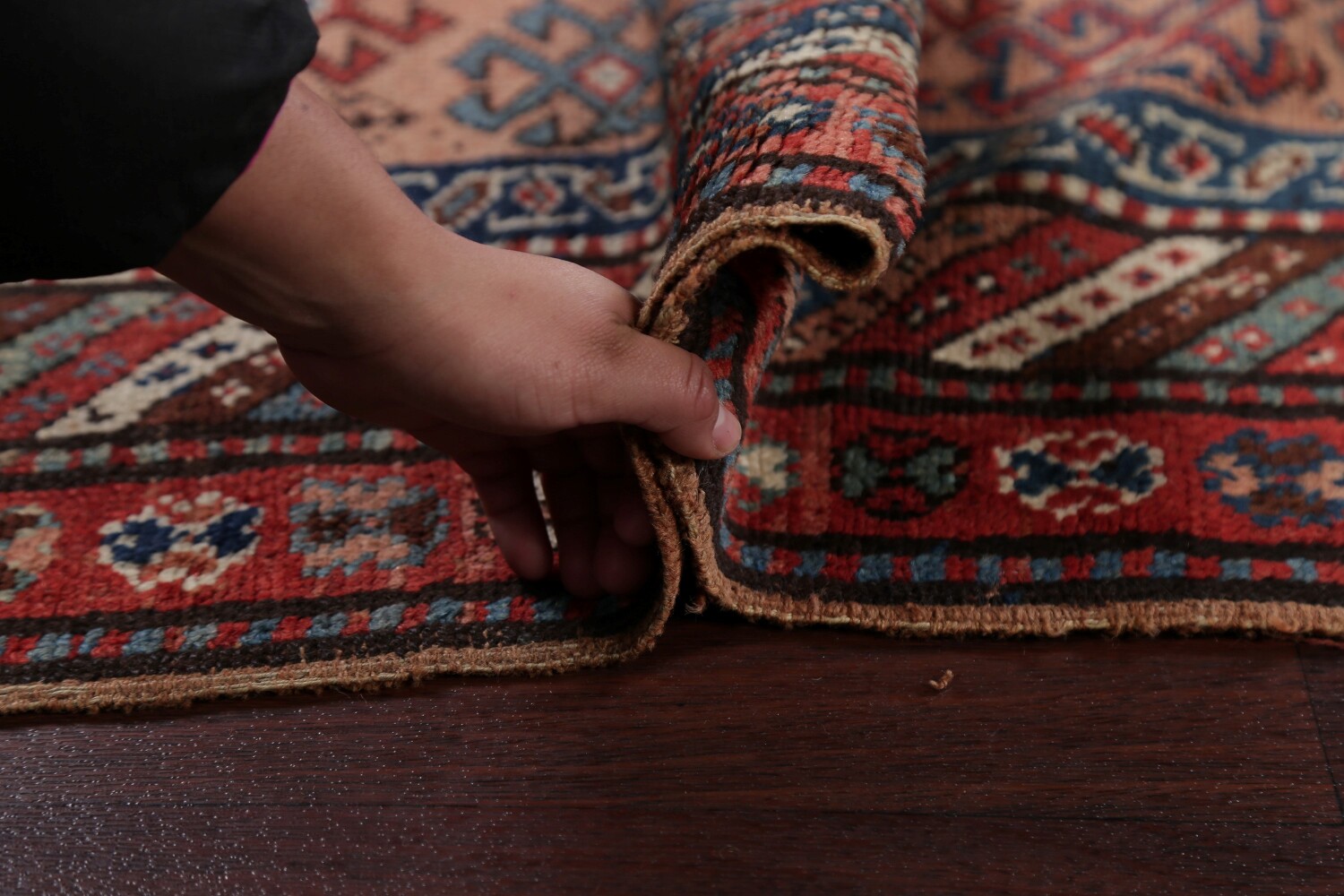 Antique Vegetable Dye Coral Kazak Caucasian Runner Rug 4x11
